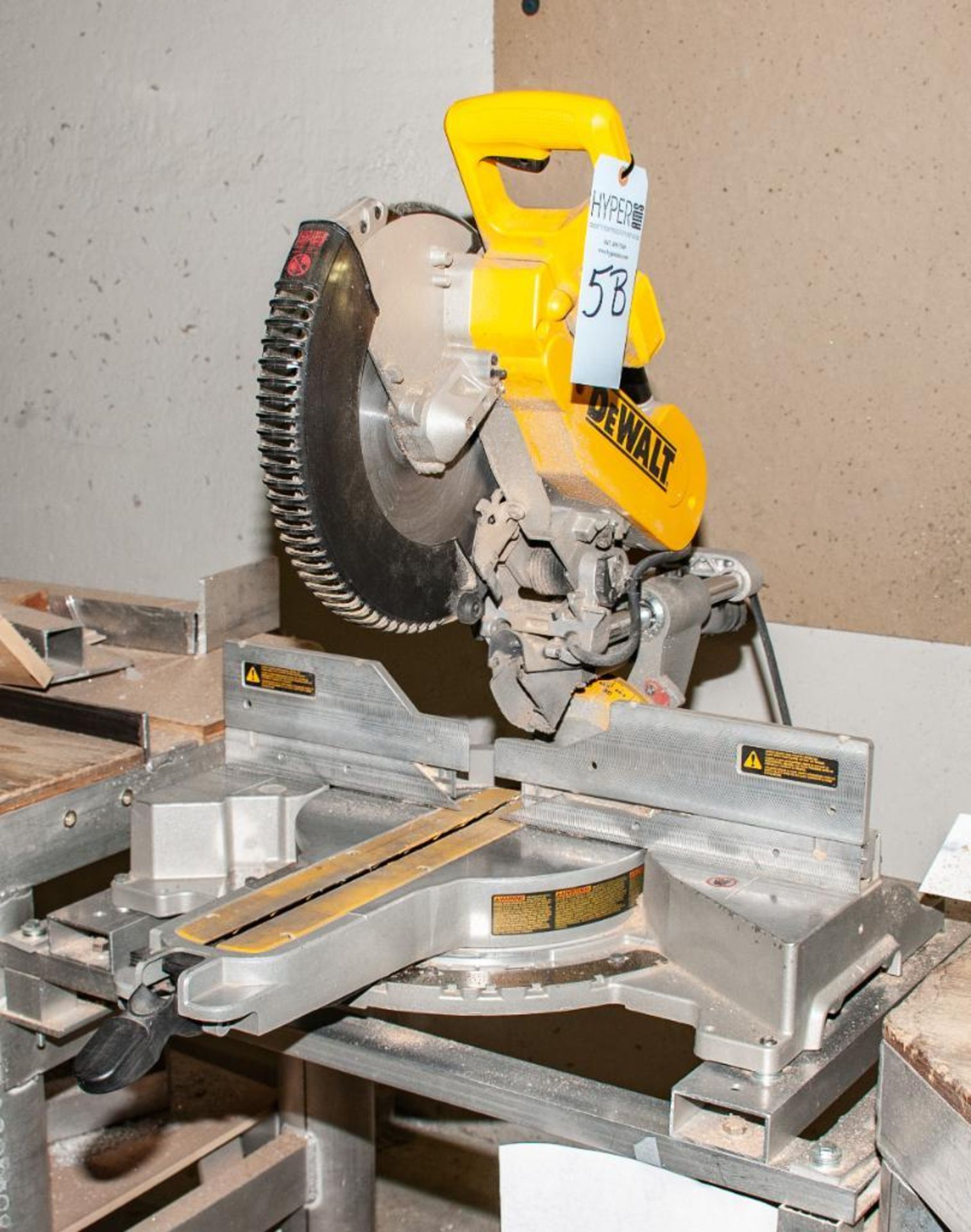 DeWalt Model DWS780 Double Bevel Sliding Compound Miter Saw s/n 405037 w/18' 8" (est.) Wood Top Meta - Image 2 of 3