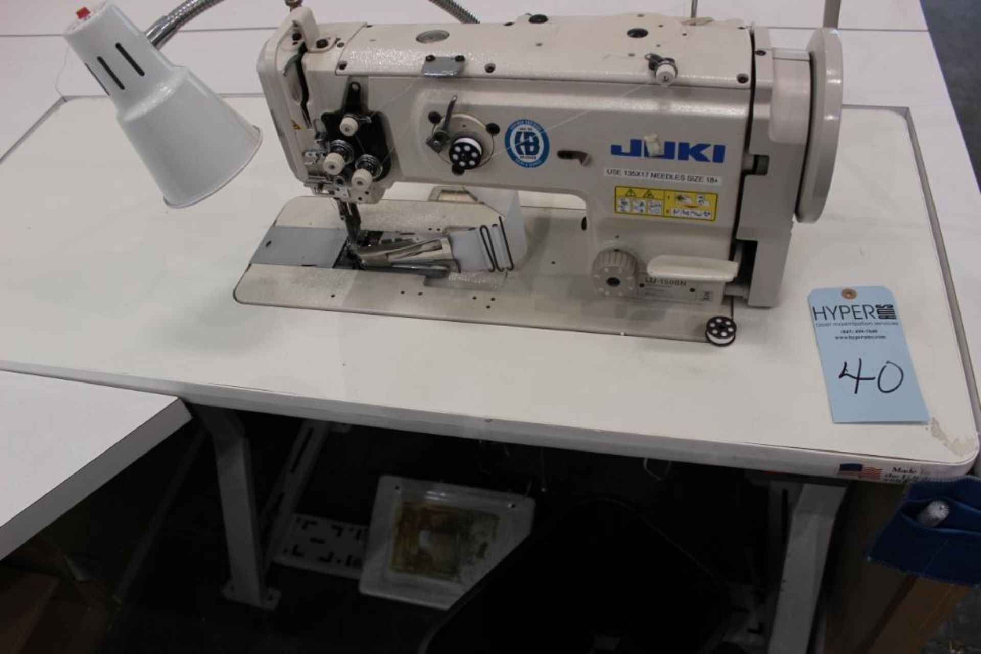 Juki model LU-1508N sewing machine s/n 8L8JB01066 w/Sewing Table