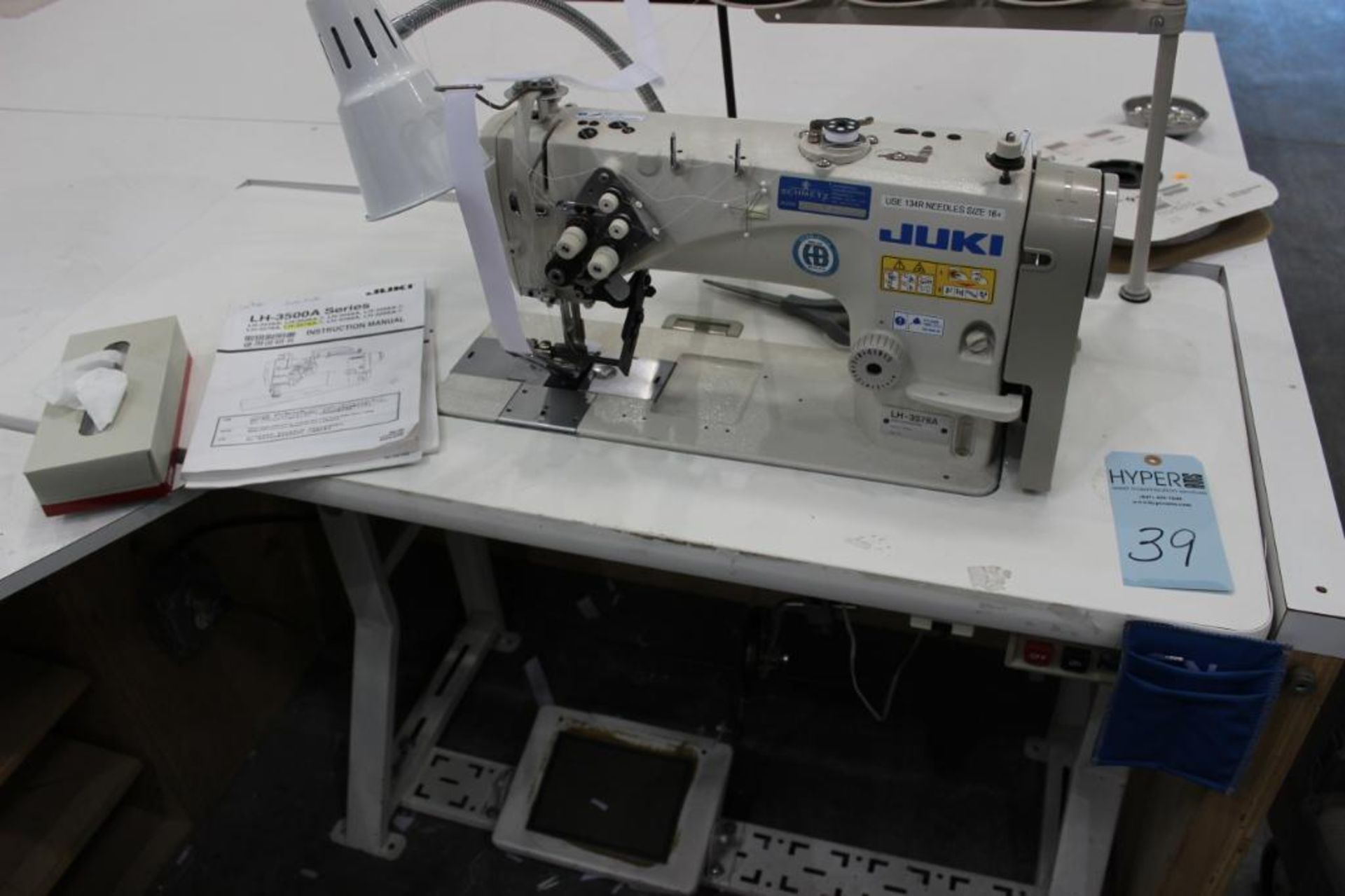 Juki model LH-3578A two needle sewing machine s/n 8L3HF12095 w/Sewing Table