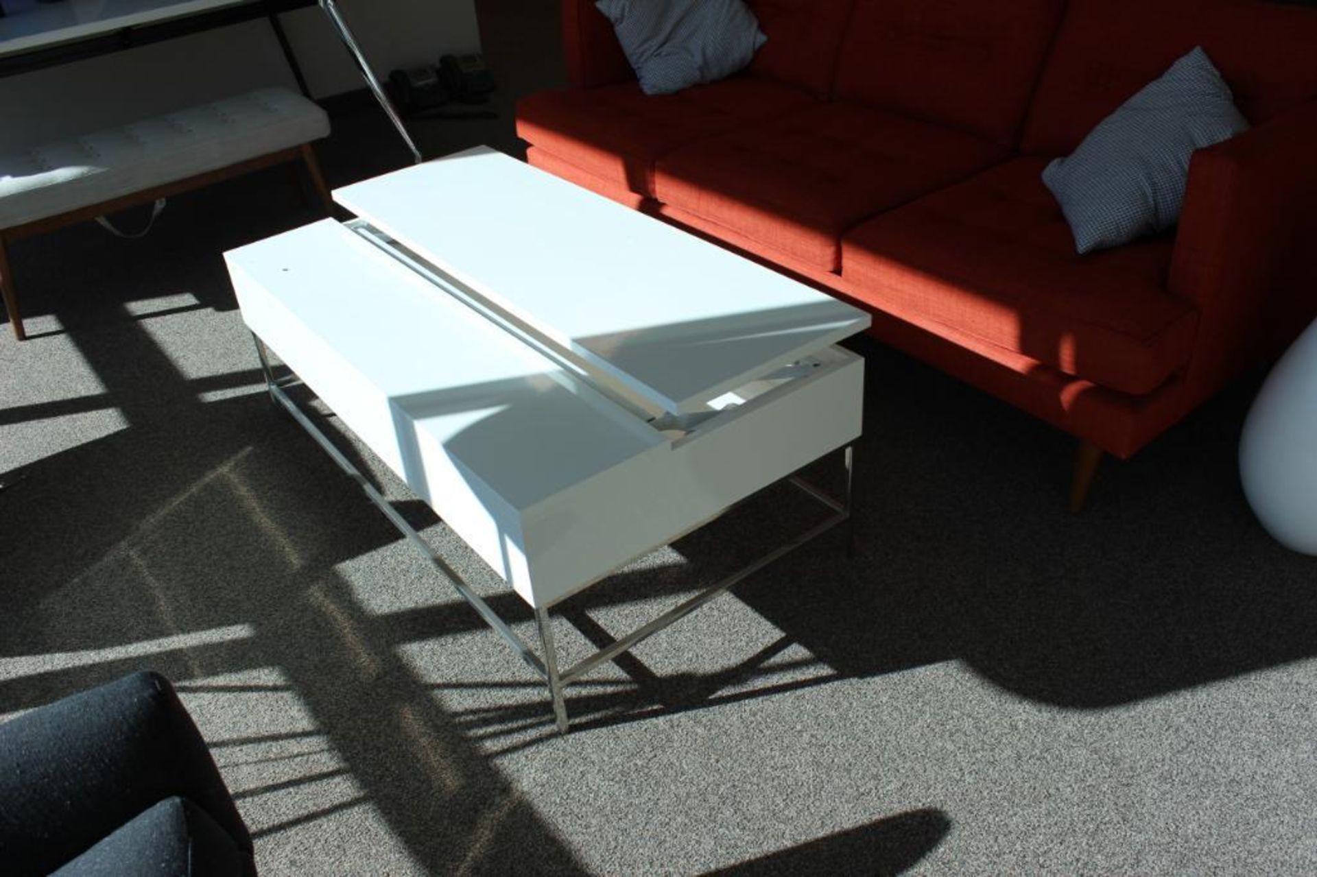 Reception furniture w/ 79” cloth sofa; 2- cloth swivel chairs; 1 6'x3' table ; 1 bench & 1 coffee ta - Image 4 of 6