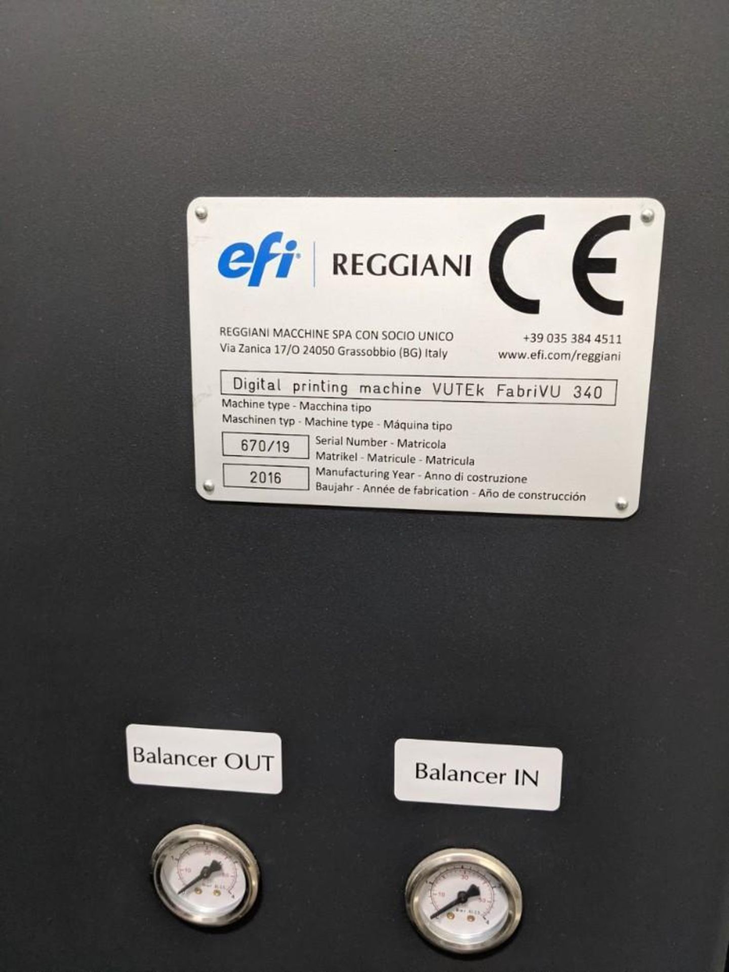 2016 EFI Reggiani VUTEk FabriVU 340 Wide Format Signage Printer s/n 670/19 - Image 12 of 16