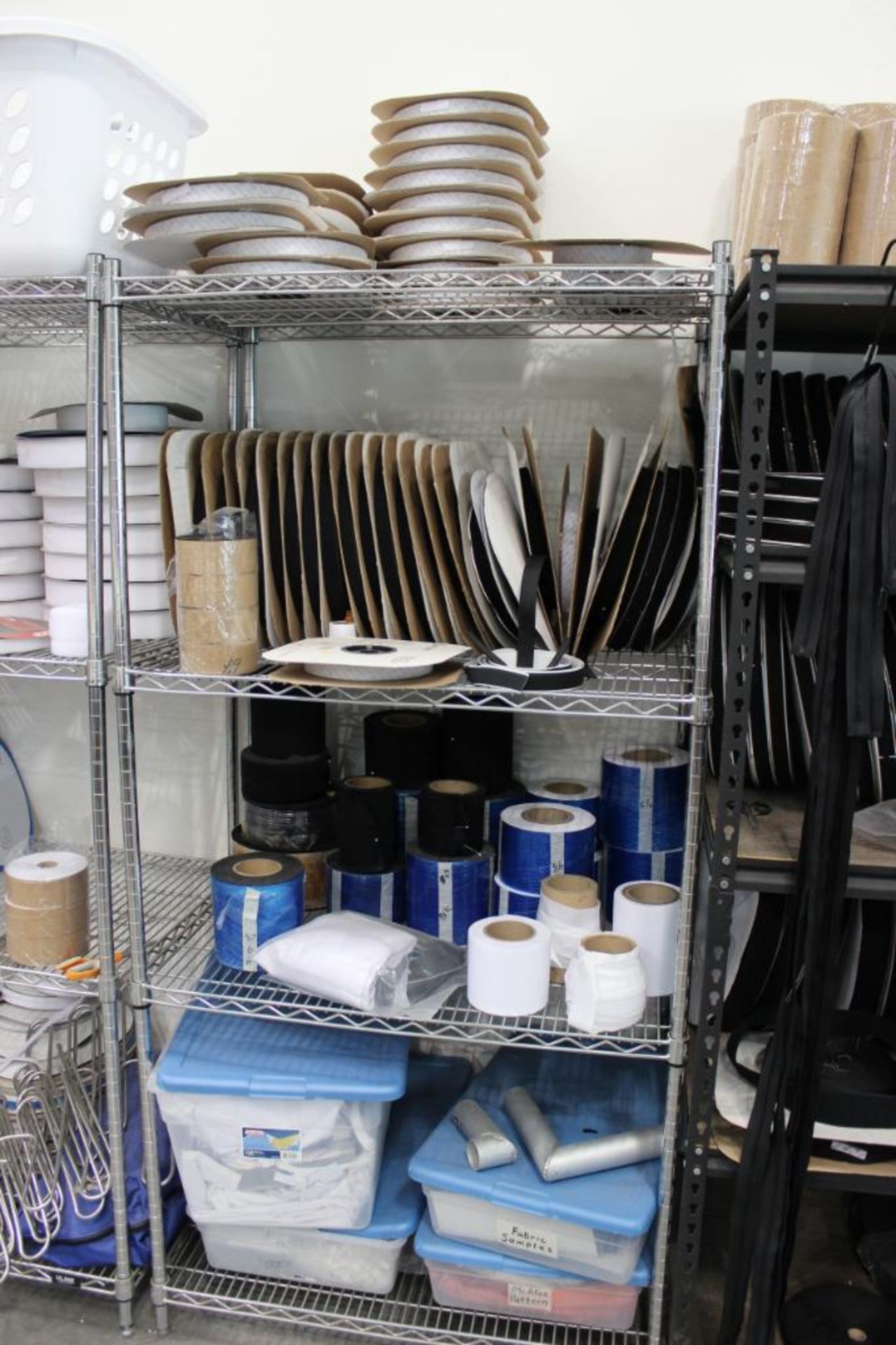 (4) Shelving units w/contents consisting of velcro; lenzip zippers & Jiffy steamer - Image 5 of 7