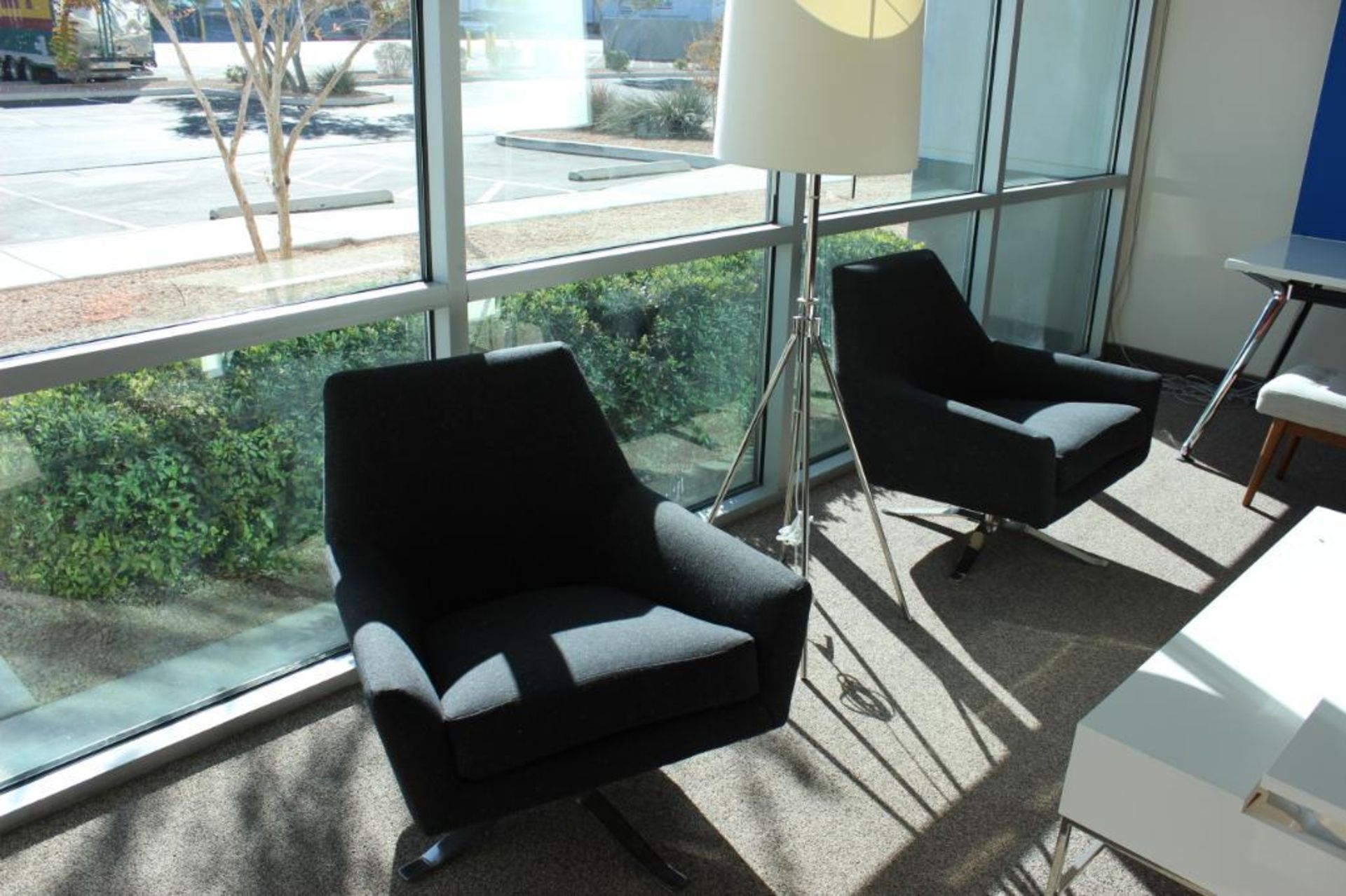 Reception furniture w/ 79” cloth sofa; 2- cloth swivel chairs; 1 6'x3' table ; 1 bench & 1 coffee ta - Image 3 of 6