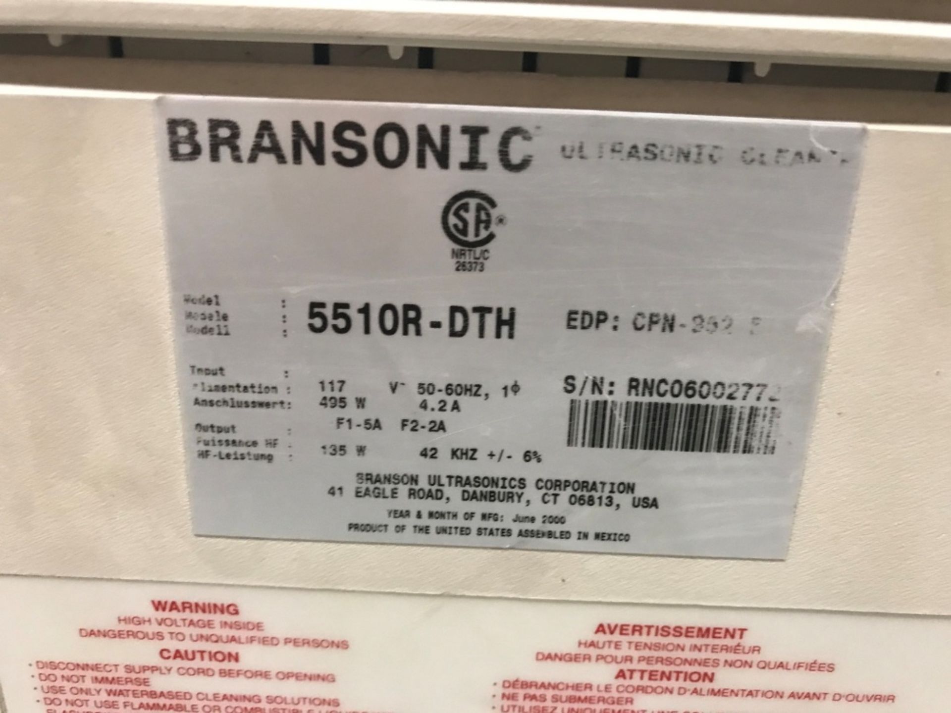 Branson Mod.5510R-DTC Ultrasonic Cleaner -S/N RNC0600272 - Image 3 of 3