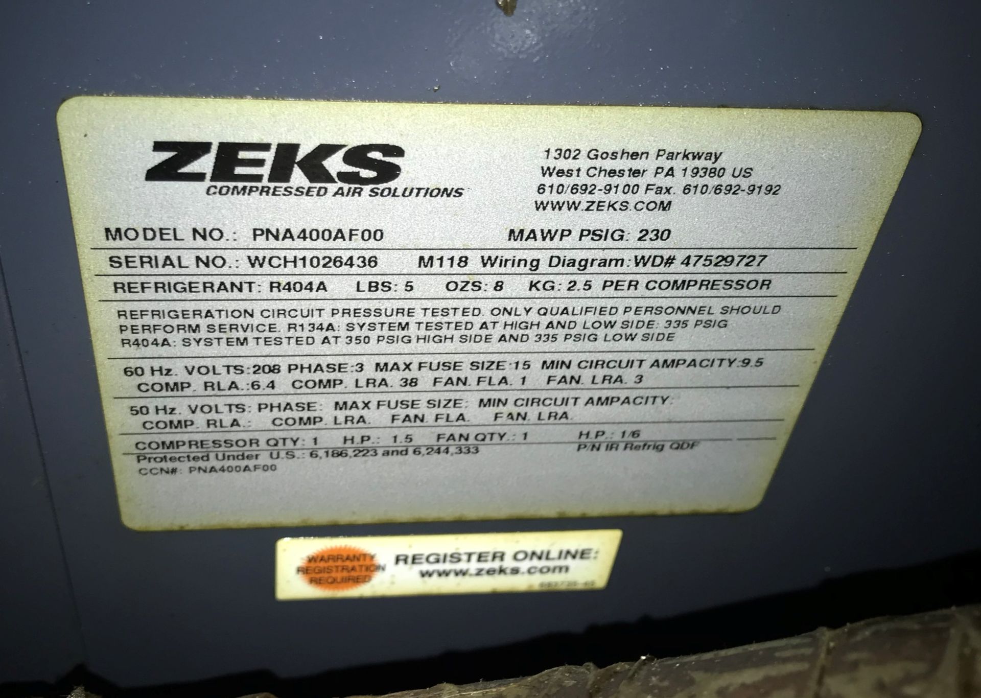 ZEKS Mod.PNA400AFOO Refrigerated Air Dry System - Image 3 of 3