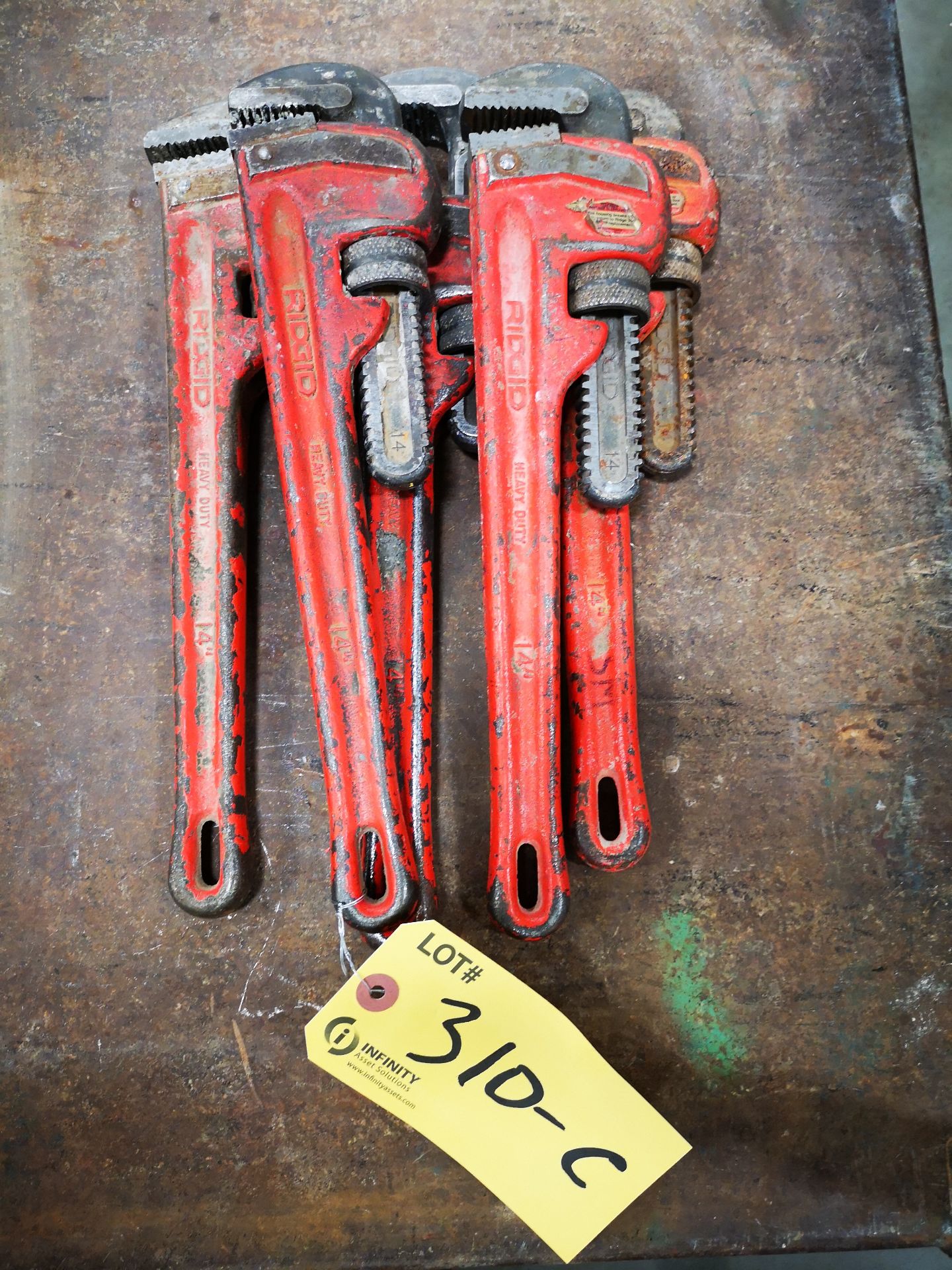 LOT OF (5) RIDGID PIPE WRENCHES, 14"