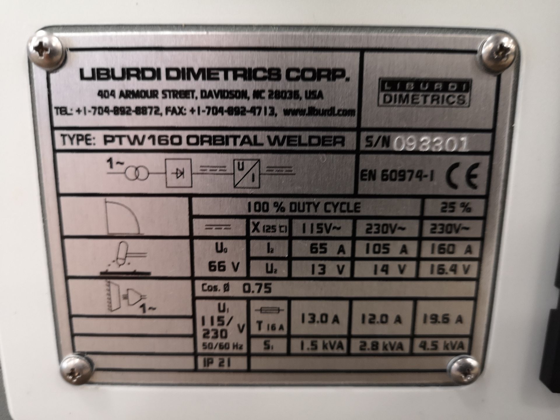 LIBURDI DIMERICS PTW160C AUTOMATED WELDING UNIT W/ ORBITAL WELDING HEAD, S/N 093301 W/ ATTACHMENTS - Image 6 of 12