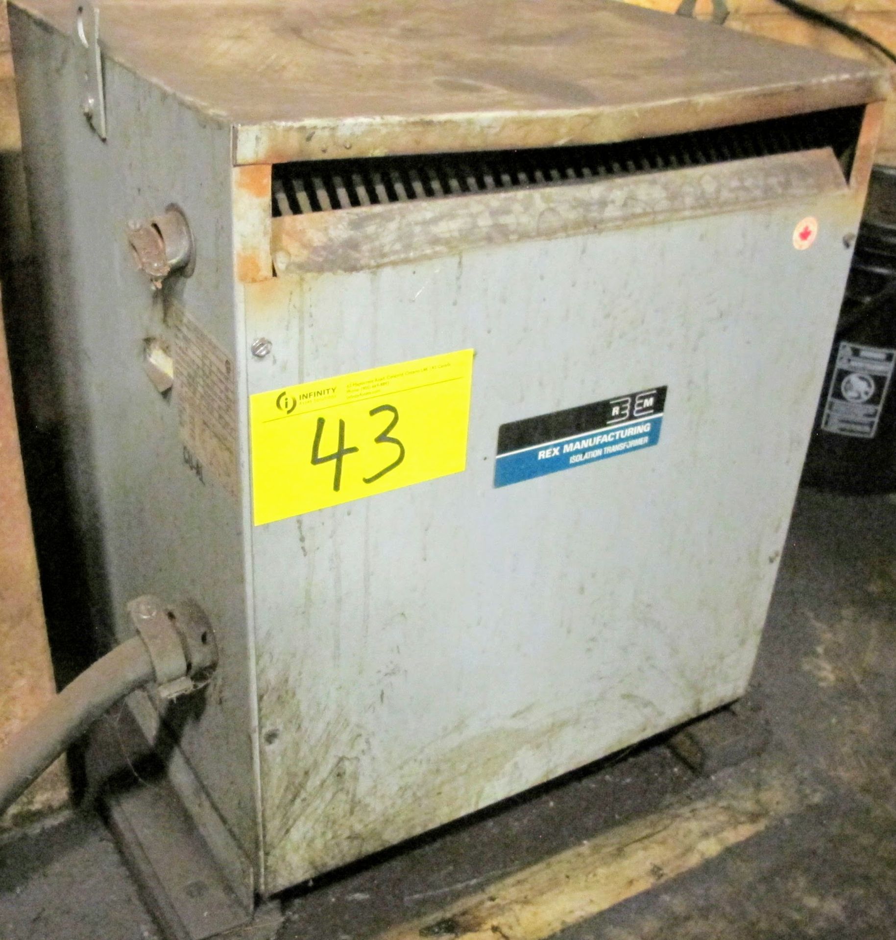 REX MANUFACTURING 30 KVA, 3 PHASE TRANSFORMER, PRIMARY 600V, SECONDARY 230 VOLT