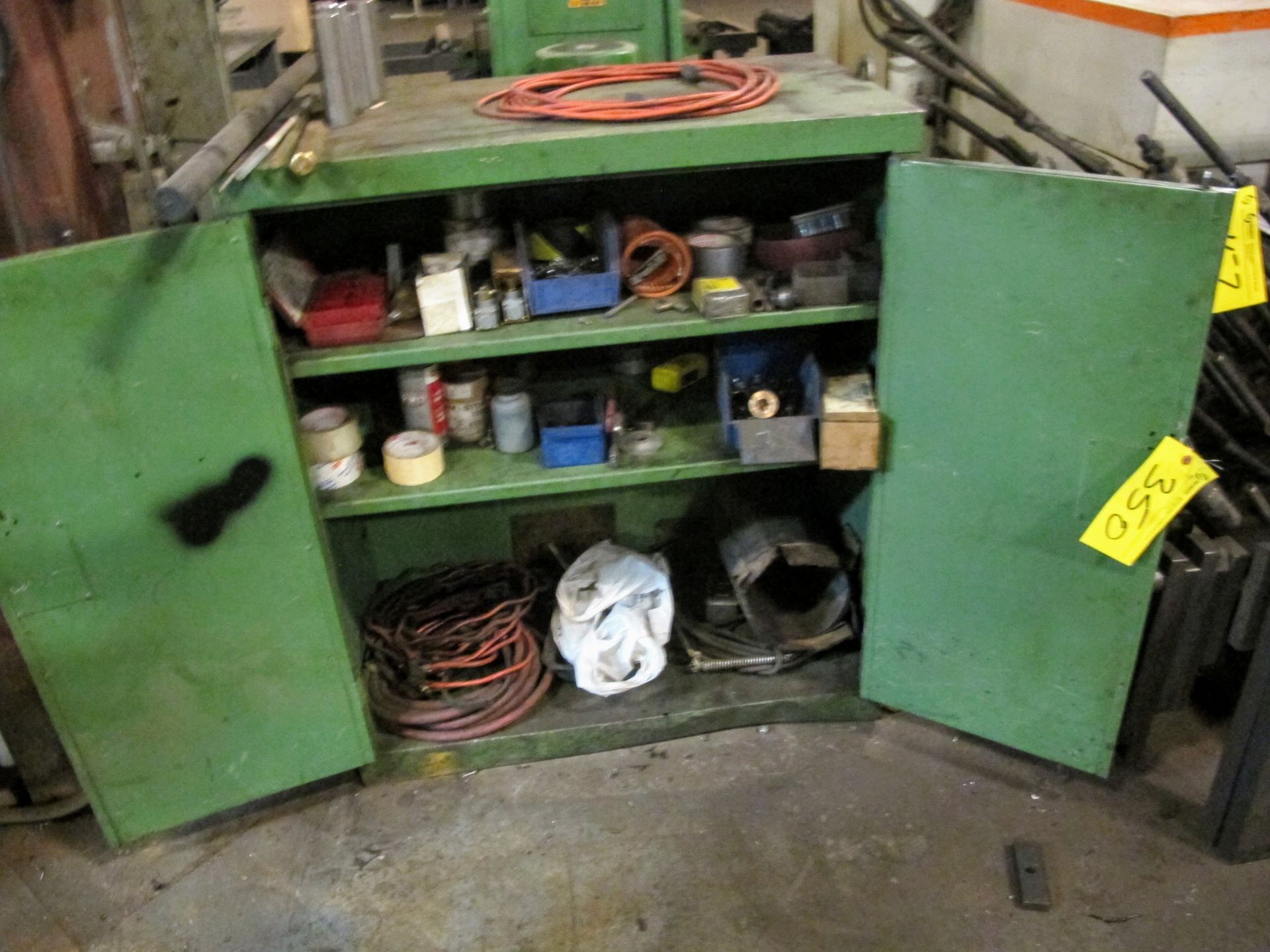 2 SECTION SHELVING UNIT W/CONTENTS AND 2 DOOR METAL CABINET W/CONTENTS - Image 2 of 2