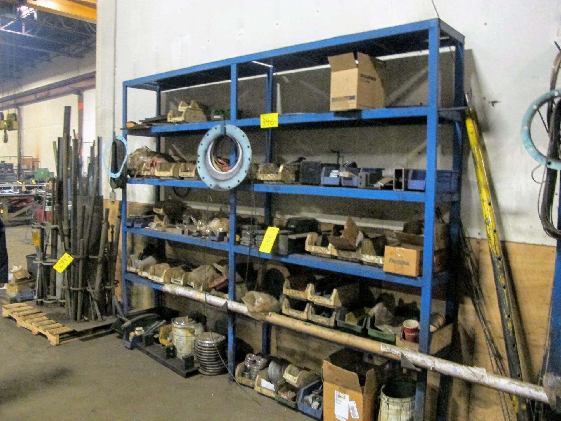 2-SECTIONS OF HEAVY DUTY STEEL SHELVING W/CONTENTS