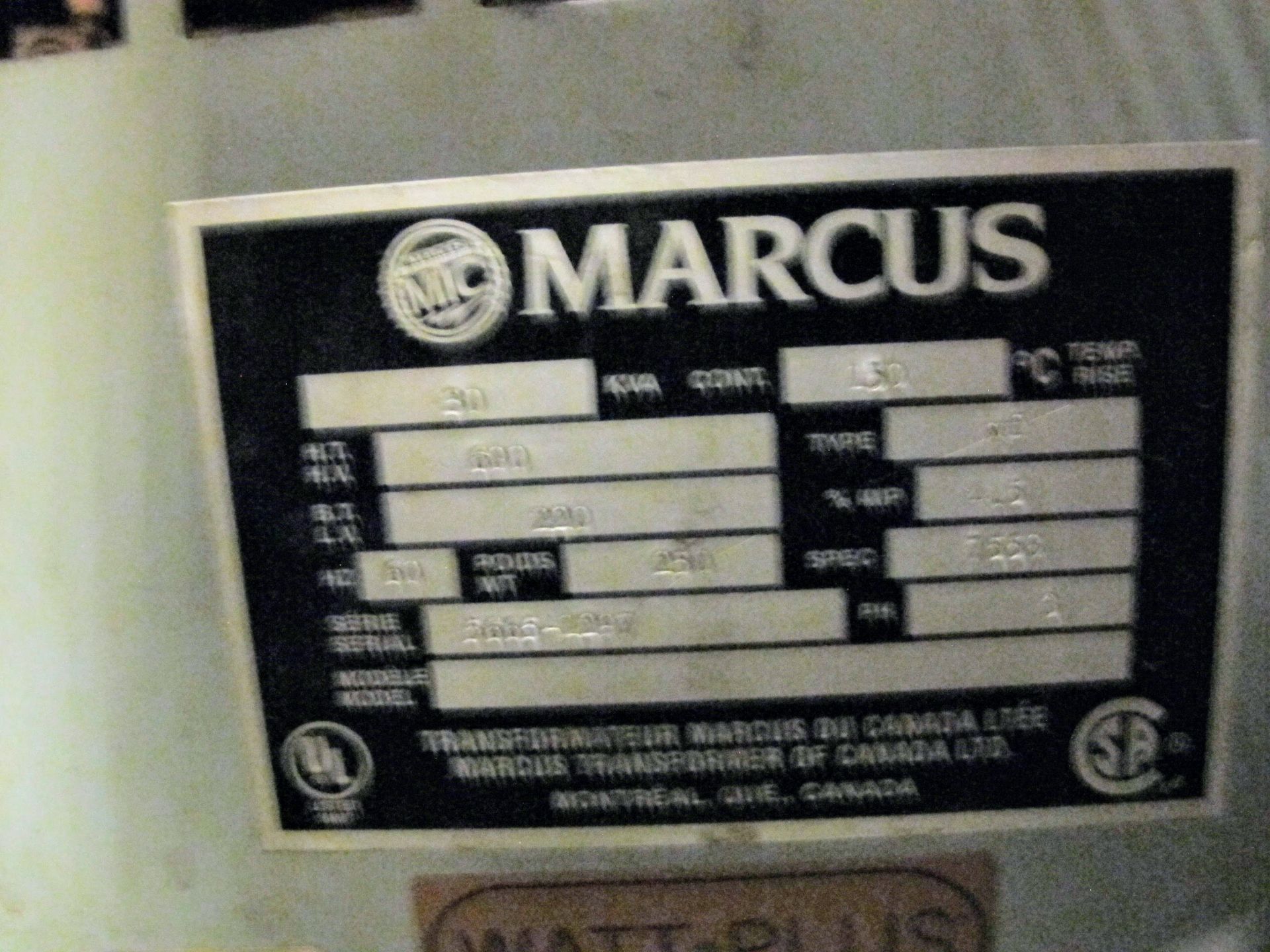 MARCUS 30KVA TRANSFORMER, 3 PHASE, 600 TO 220 VOLT - Image 2 of 2