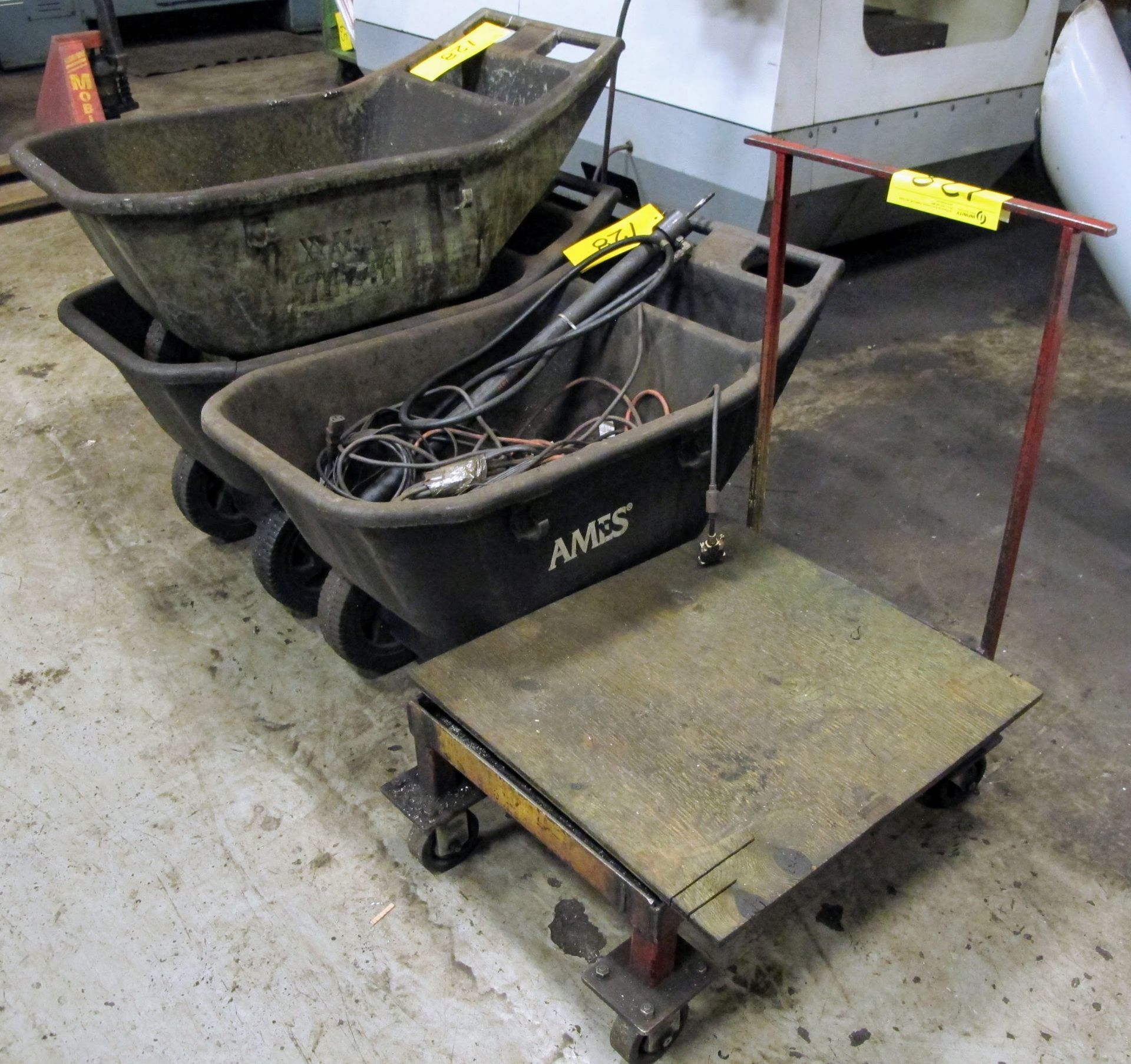 LOT OF 3 DUMP CARTS AND CART