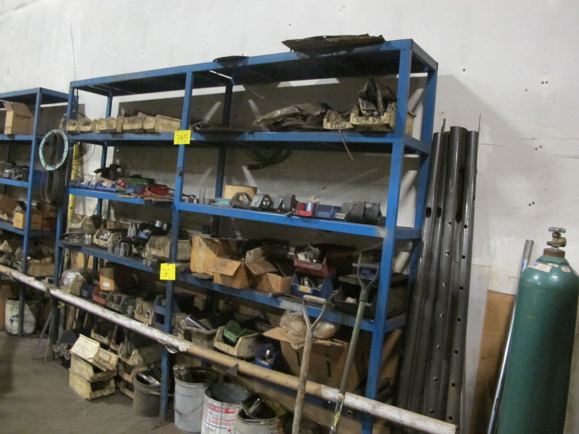 2-SECTIONS OF HEAVY DUTY STEEL SHELVING W/CONTENTS