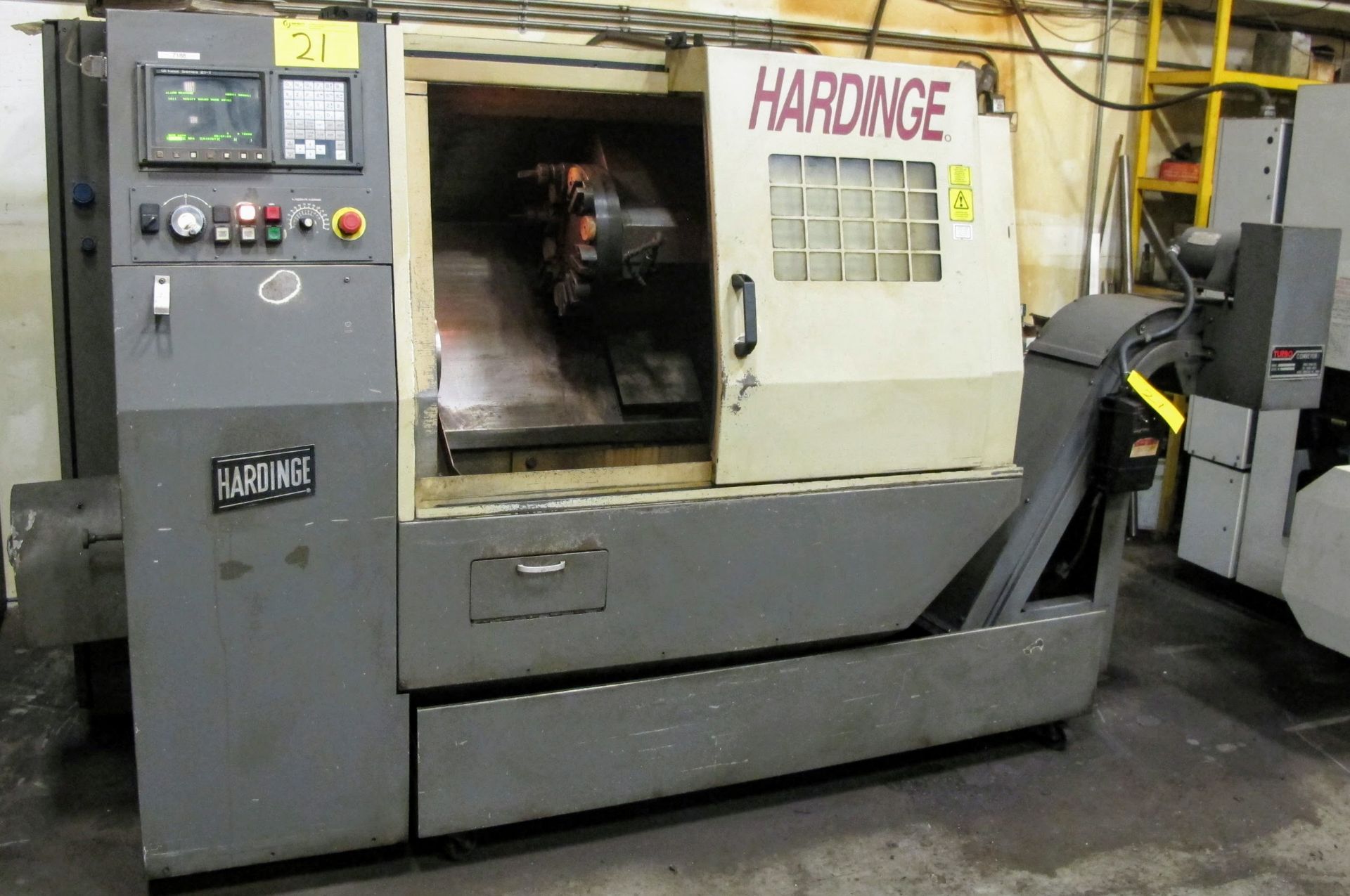 HARDINGE COBRA-42 CNC LATHE, GE FANUC SERIES 21-T CNC CONTROL, COLLET CHUCK, 12 STATION TURRET,