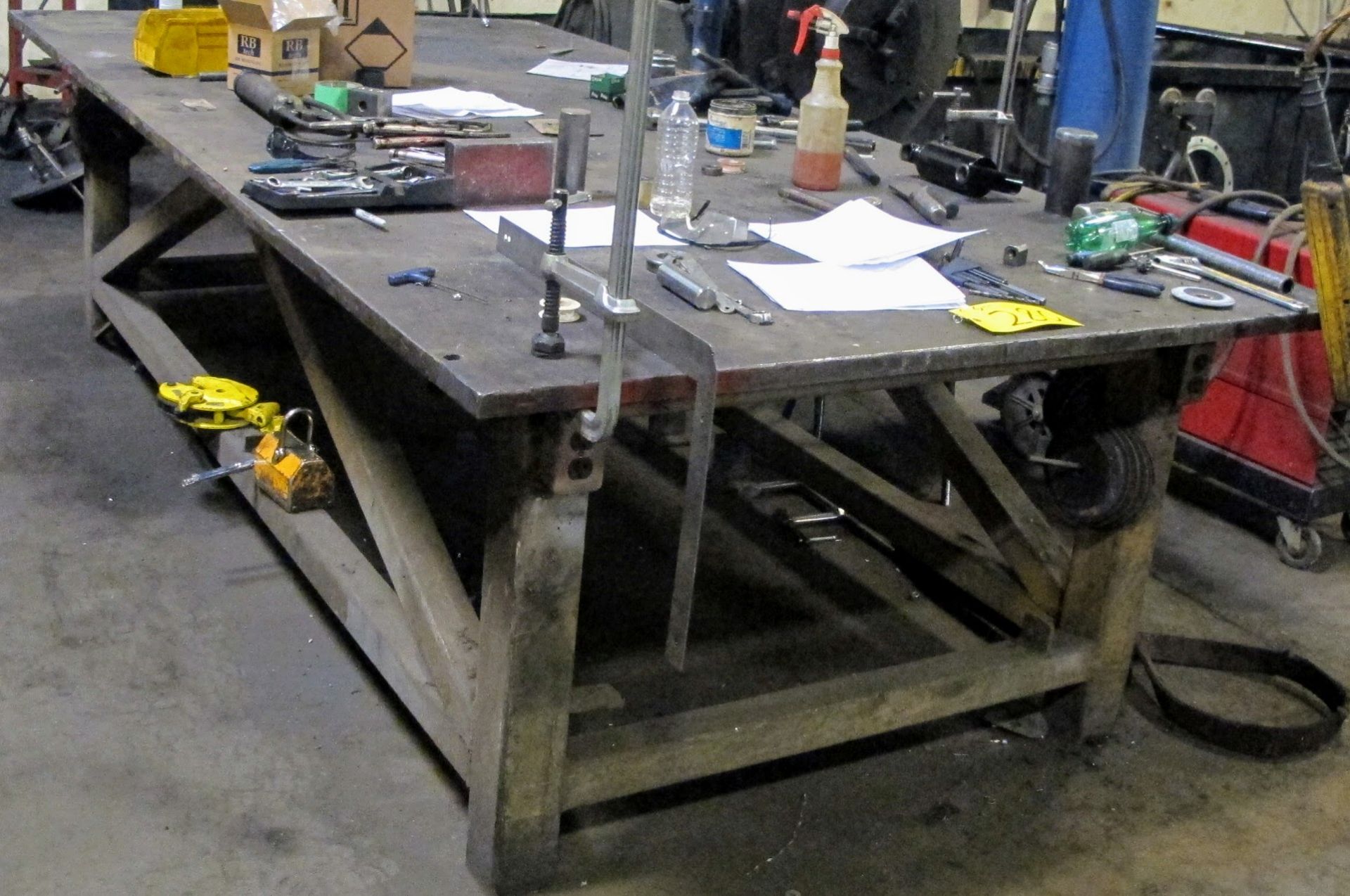 WELDING TABLE, 5'X 10' APPROX W/1" APPEX PLATE TOP (NO CONTENTS)
