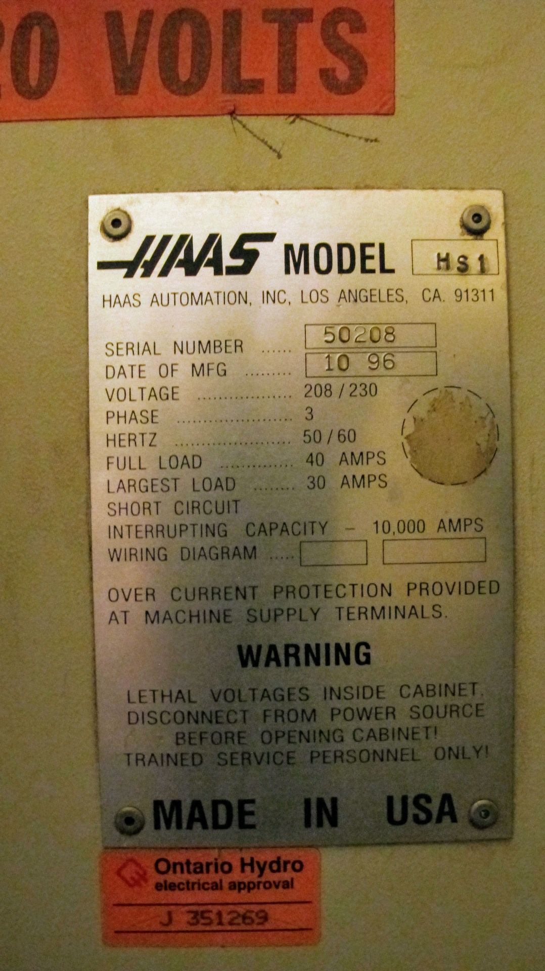 HAAS HS-1 CNC HORIZONTAL MACHINING CENTER, CNC CONTROL, 16" X 16" DUAL PALLETS, 24 ATC, 710 IPM - Image 13 of 13