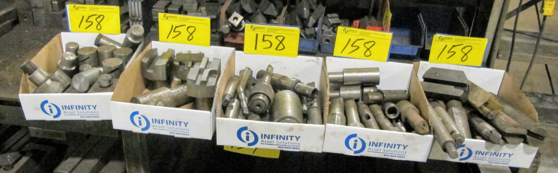 LOT OF 5 BOXES OF CUTTING HEADS, TOOL HOLDERS, BORING BARS, ETC