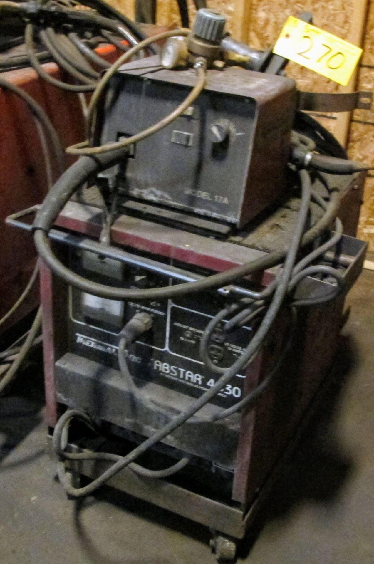 THERMAL ARC ABSTAR 4030 WELDER W/MODEL 17A WIRE FEEDER, CABLES AND CART