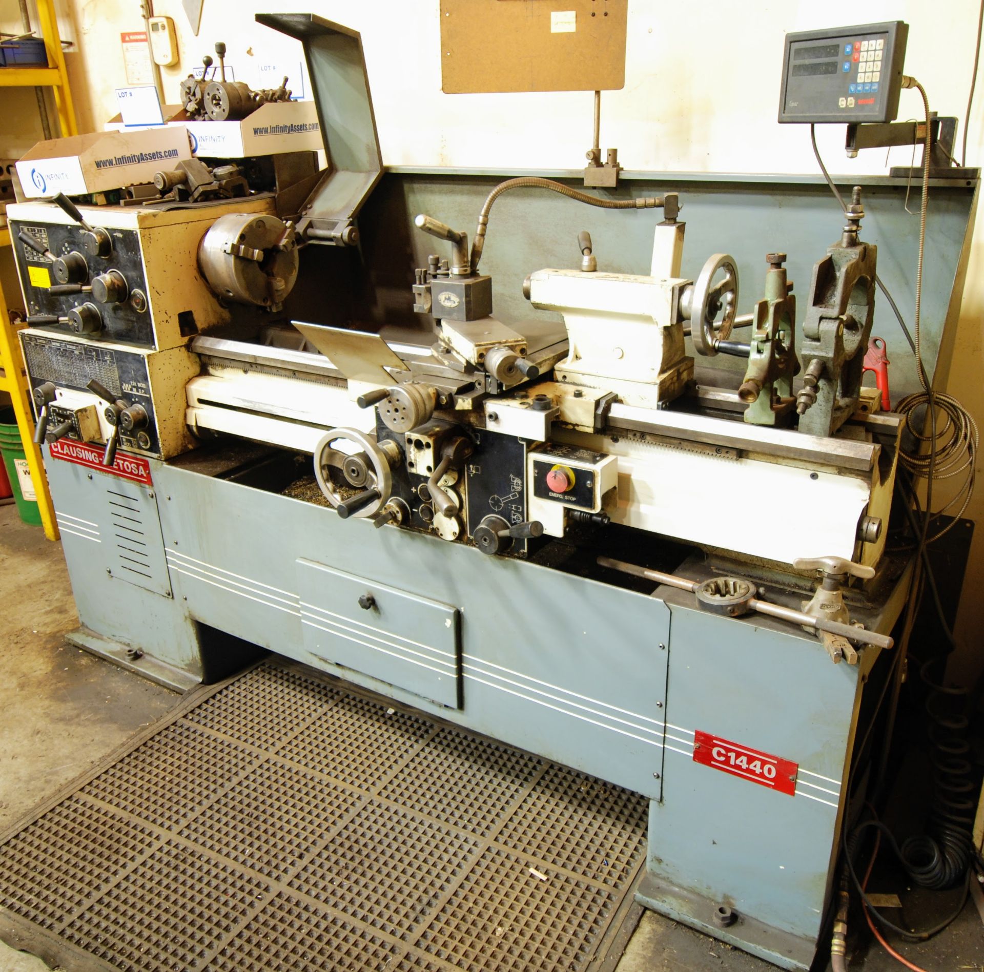 CLAUSING-METOSA C1440 LATHE, 14" SWING X 40" BETWEEN CENTERS, NEWALL 2-AXIS DRO, 8" 3-JAW CHUCK, 1. - Image 2 of 11