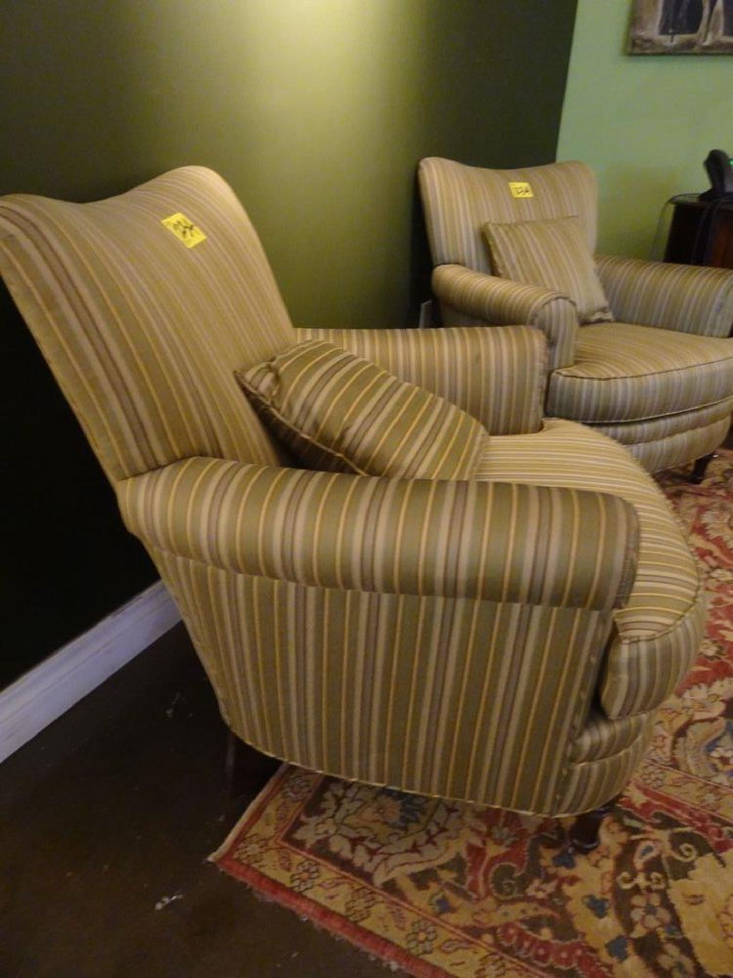 PAIR OF ARM CHAIRS - GREEN/GOLD STRIPE - Image 3 of 3