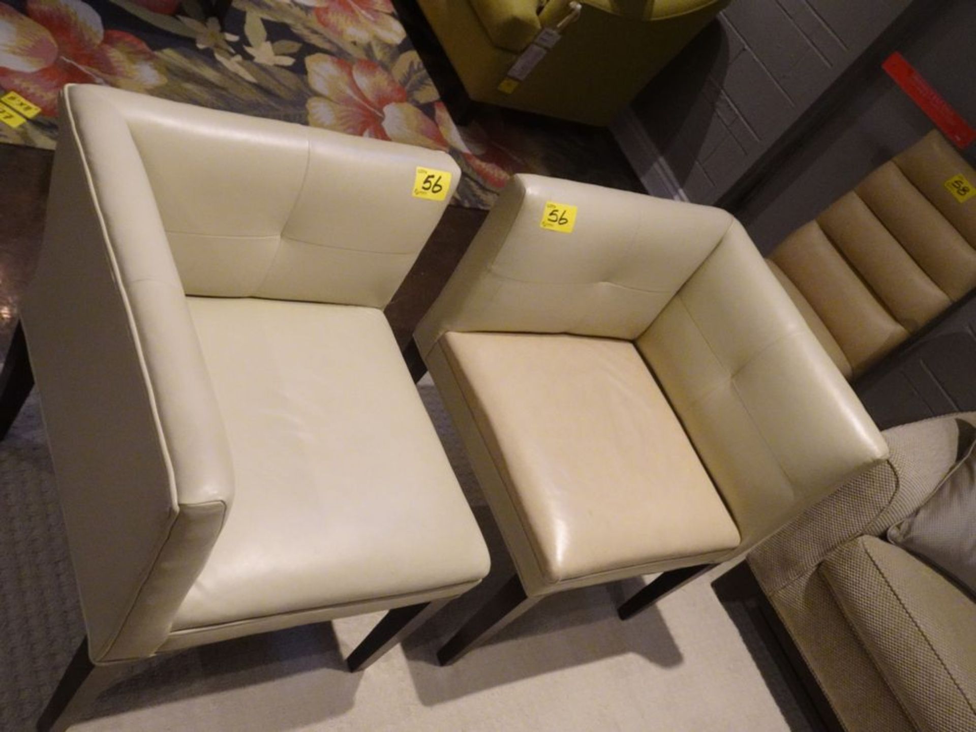 PAIR OF BEIGE LEATHER CORNER CHAIRS (SLIGHT COLOR CHANGE IN CUSHIONS) - Image 3 of 3