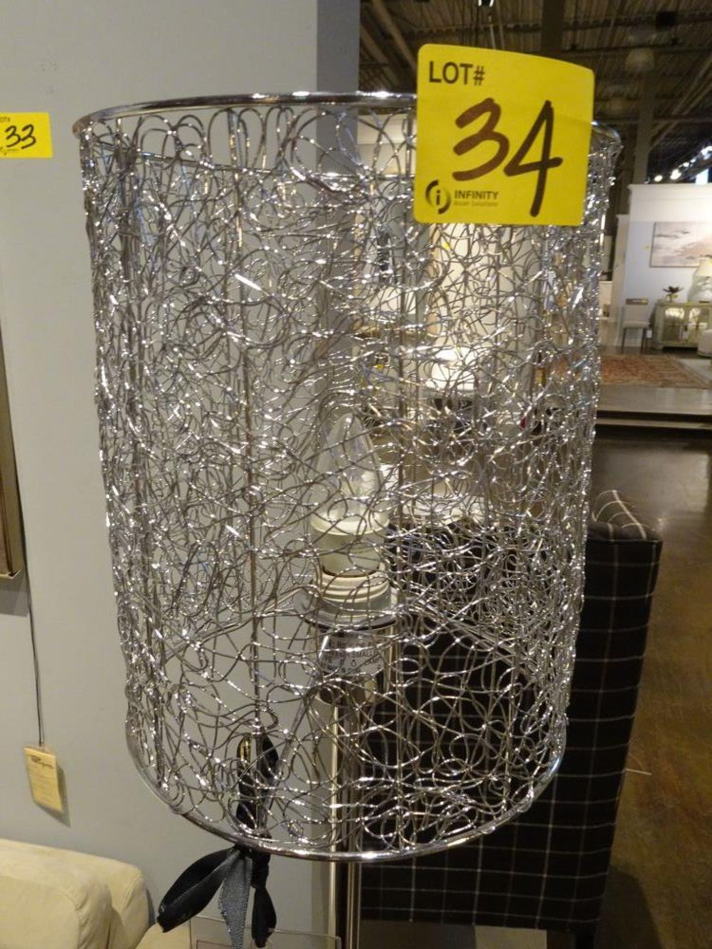 FLOOR LAMP - CHROME, TWISTED WIRE SHADE - Image 2 of 5