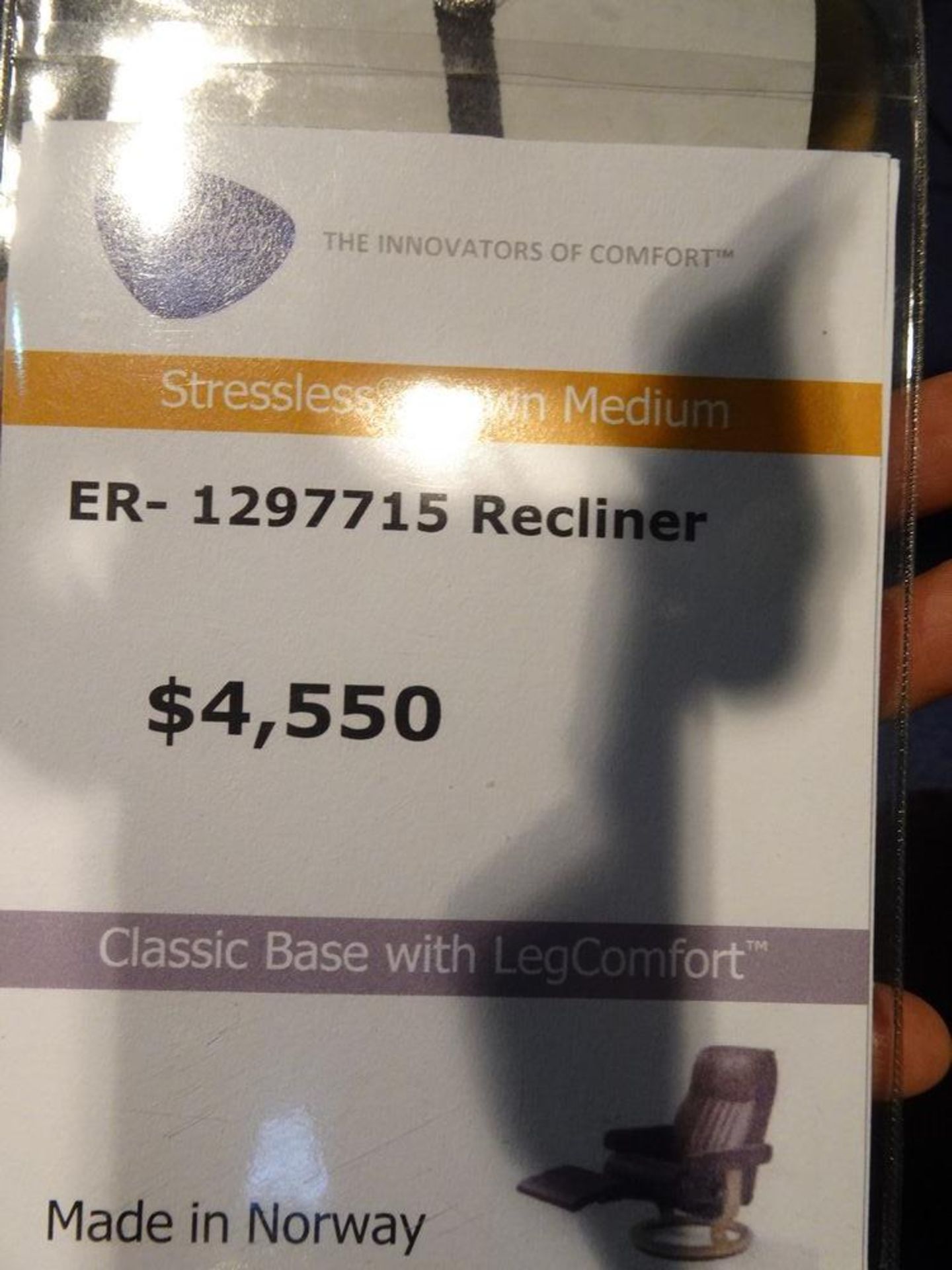 STRESSLESS CROWN MEDIUM ELECTRIC RECLINER, CLASSIC BASE W/ LEGCOMFORT PALOMA DARK OLIVE MODEL # ER- - Image 6 of 6