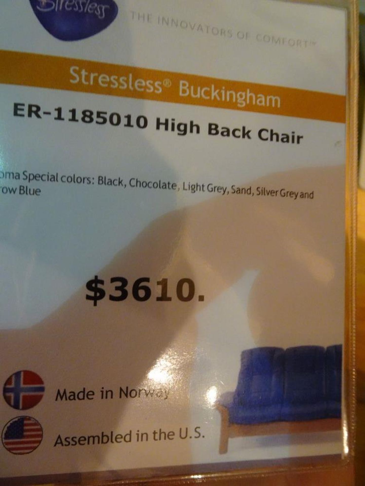 STRESSLESS BUCKINGHAM HIGH BACK CHAIR, PALOMA SAND MODEL # 1185015 (MSRP $ 3610) - Image 5 of 5