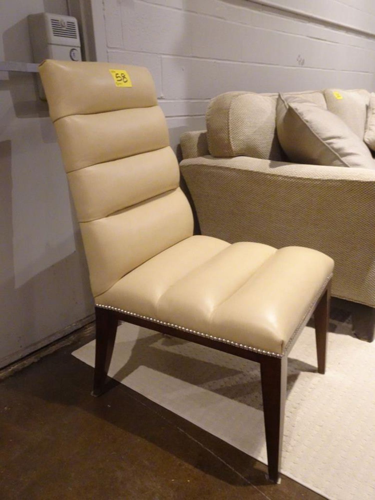 SIDE CHAIR - BEIGE, LEATHER W/ STUDS - Image 2 of 6