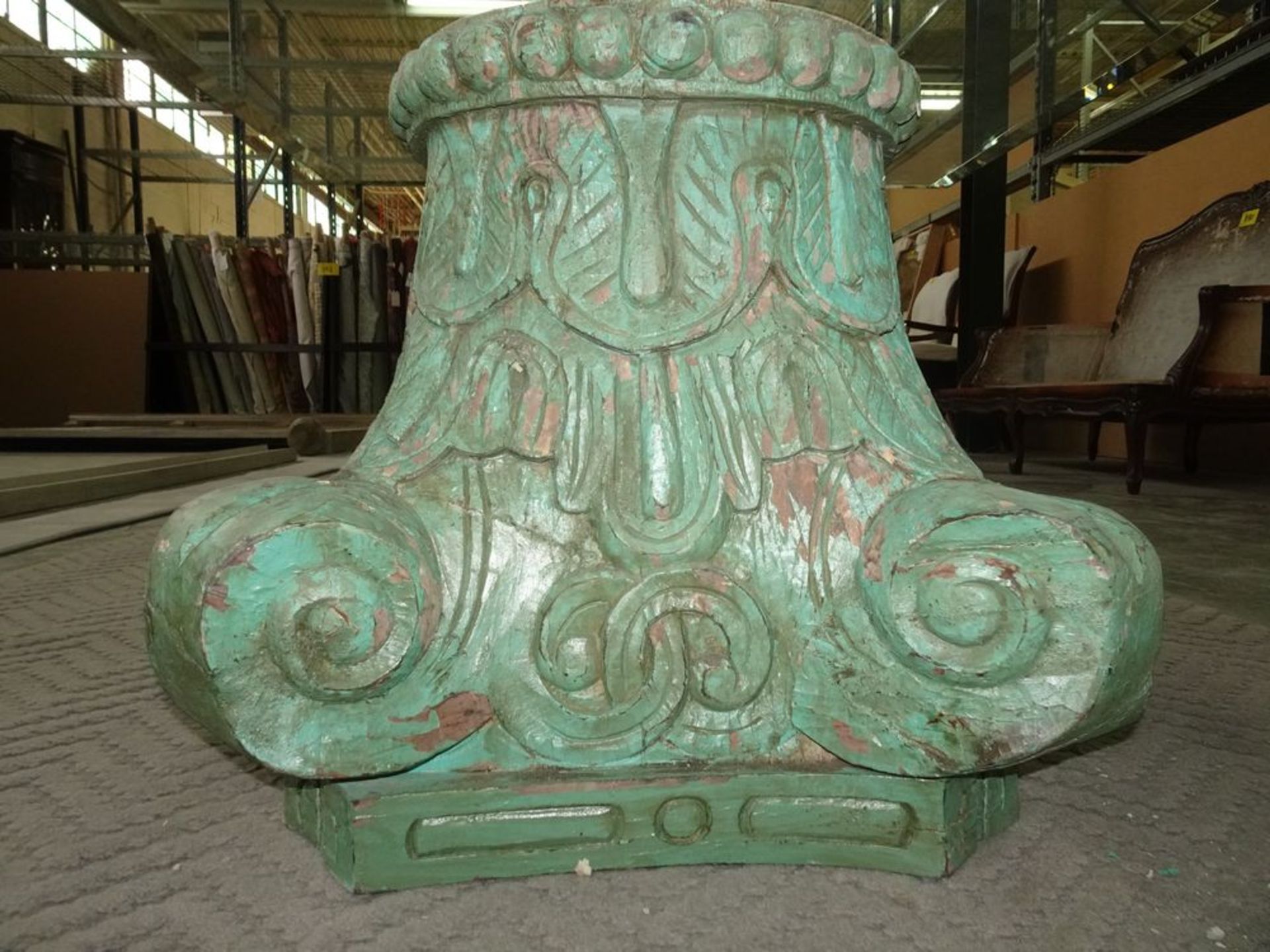 COFFEE TABLE - GREEN WOOD BASE/ GLASS TOP - Image 2 of 4