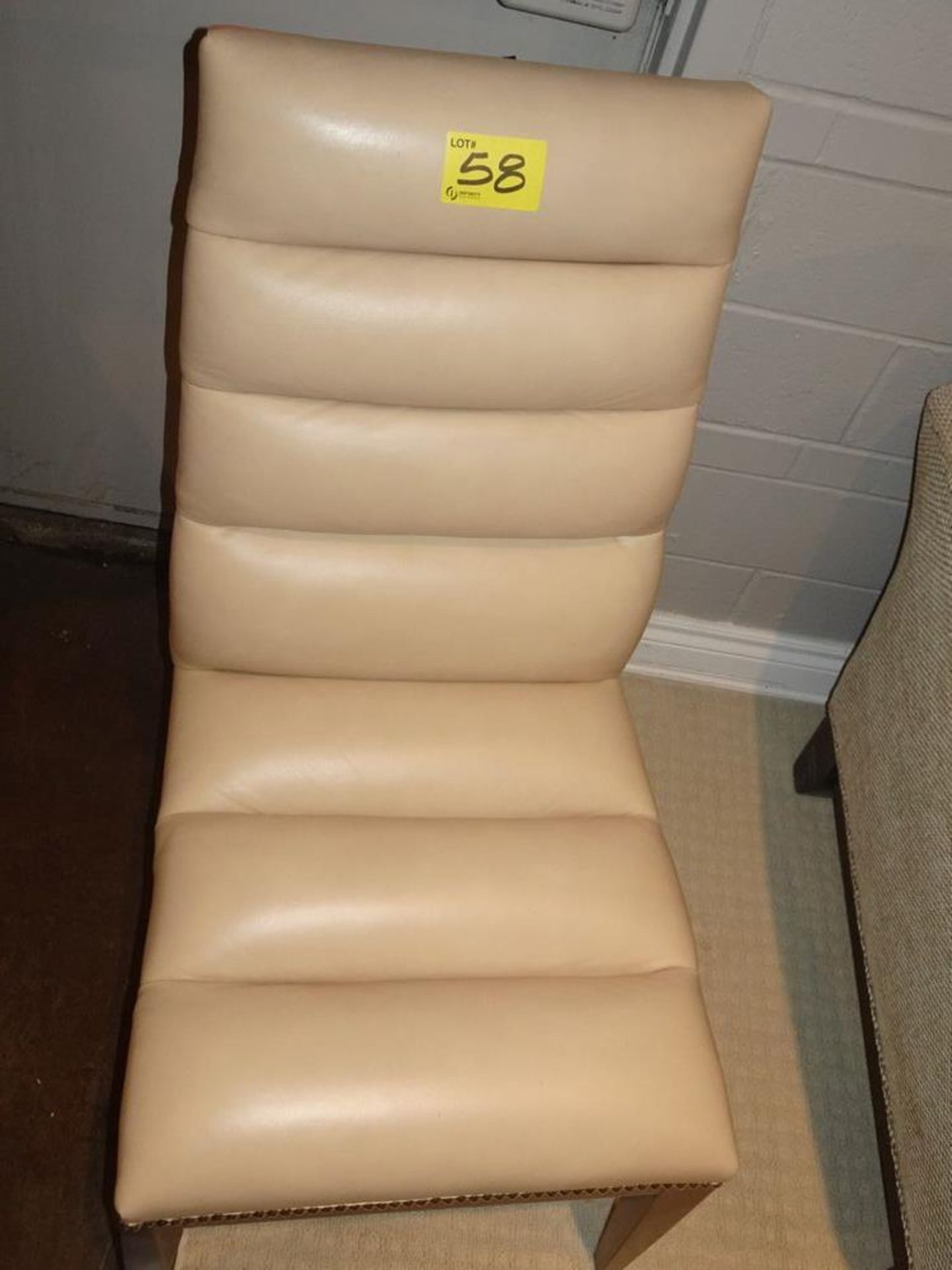 SIDE CHAIR - BEIGE, LEATHER W/ STUDS - Image 4 of 6