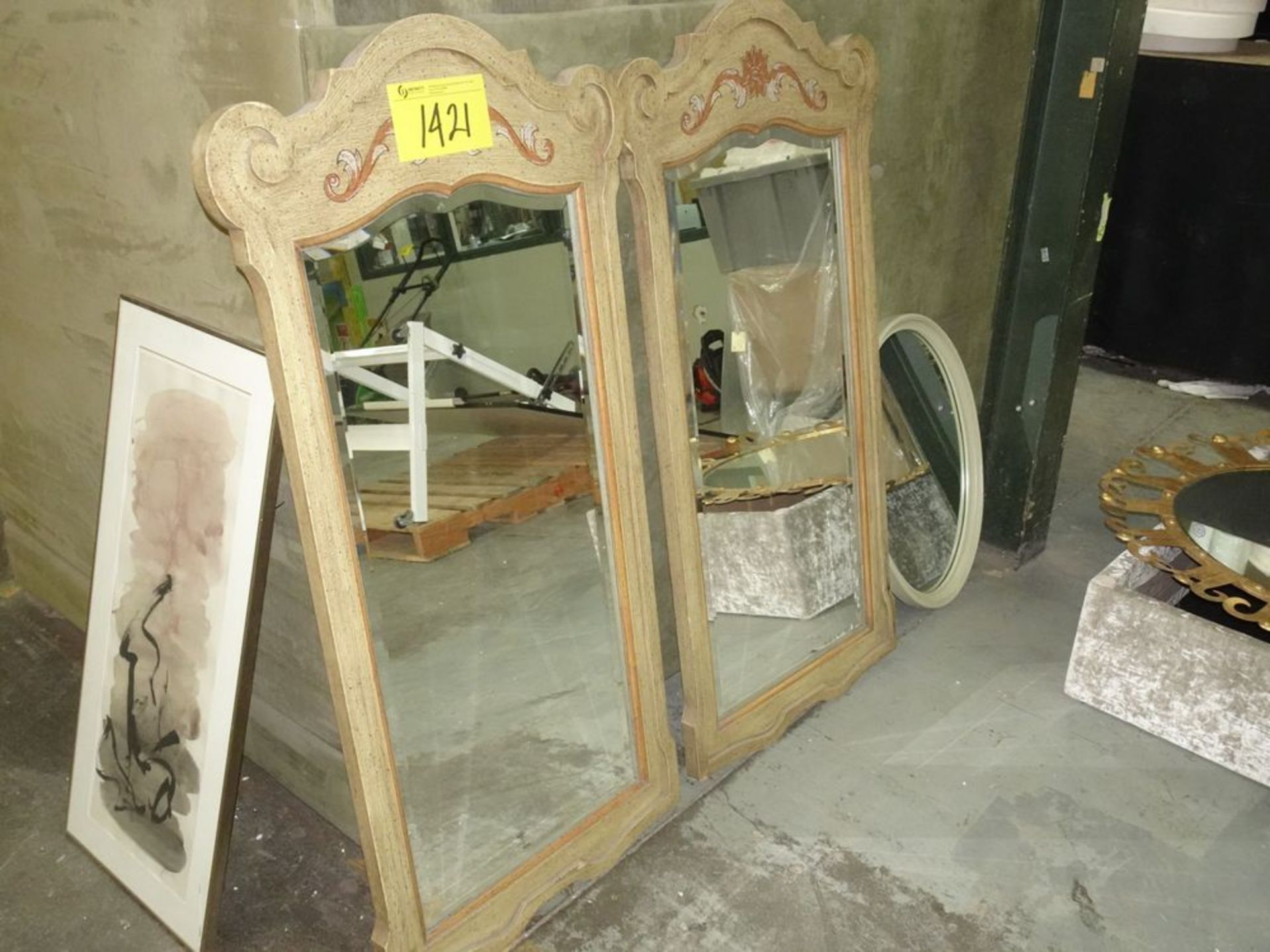 PAIR OF MIRRORS - WOOD FRAME, BEVELLED GLASS - Image 2 of 2