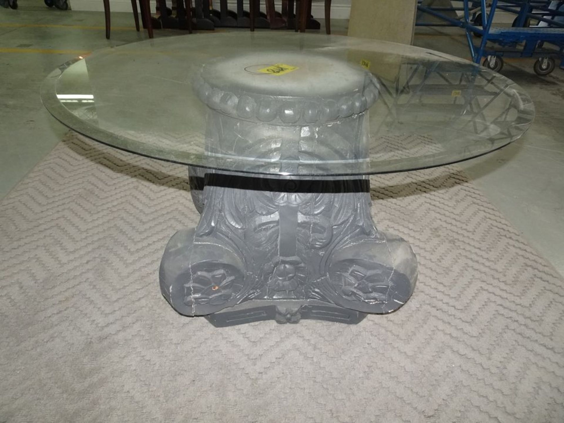 COFFEE TABLE - GREY WOOD BASE/ GLASS TOP - Image 5 of 5