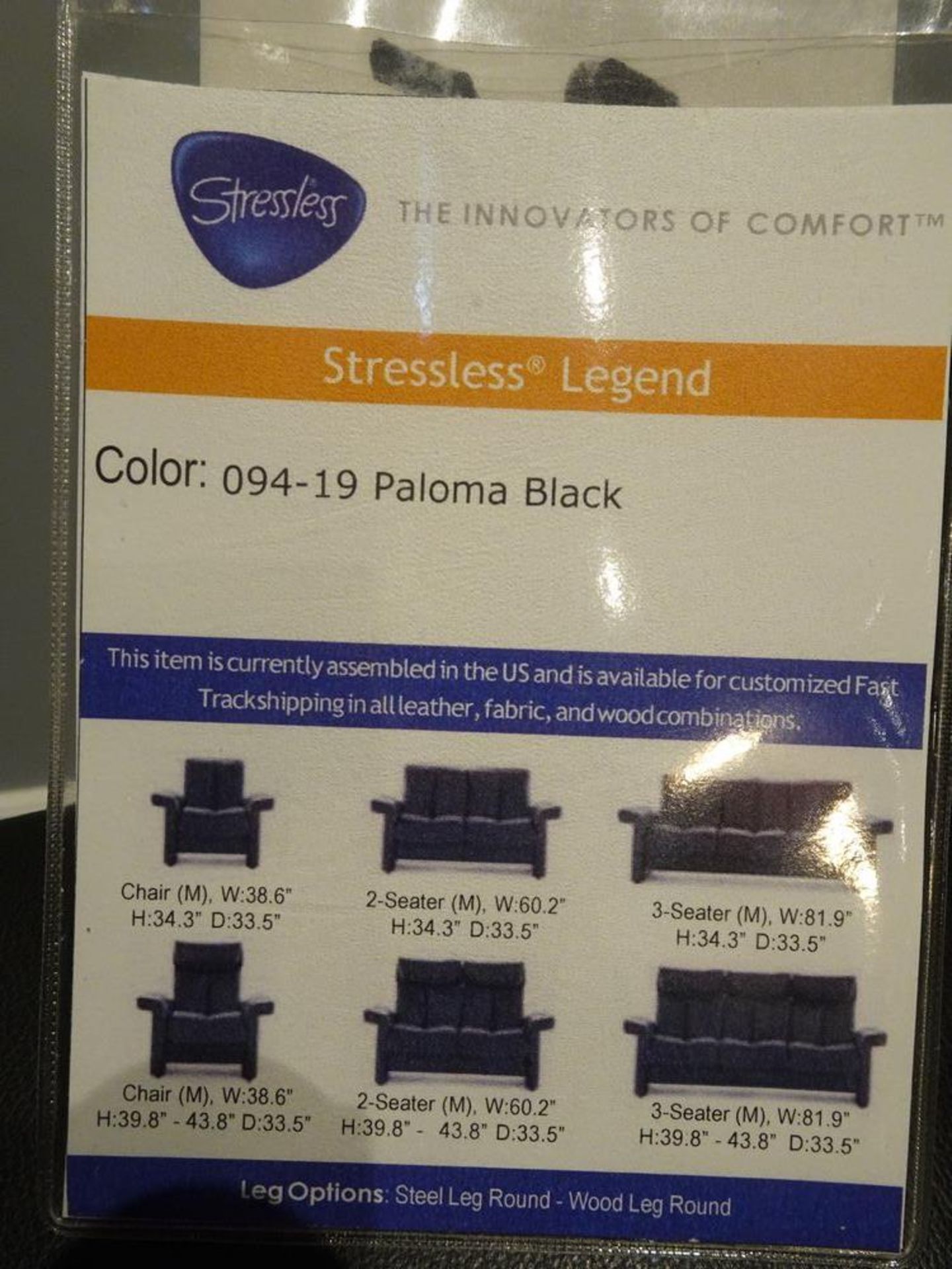 STRESSLESS LEGEND LOW BACK 3 SEATER SOFA, PALOMA BLACK, MODEL # ER-1281030 (MSRP $6160) - Image 5 of 9