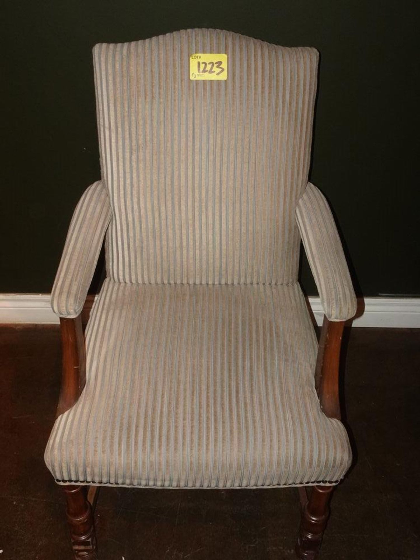 ARM CHAIR - PALE BLUE STRIPE W/STUDS - Image 2 of 3