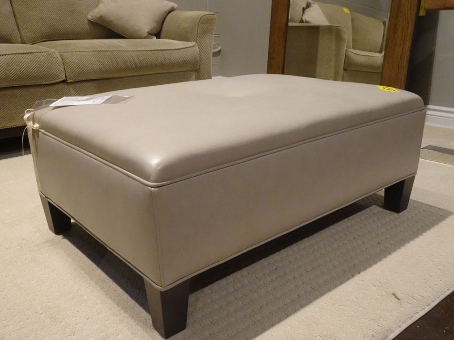LARGE RECTANGULAR OTTOMAN, SILVER LEATHER (MSRP $3720) - Image 2 of 4
