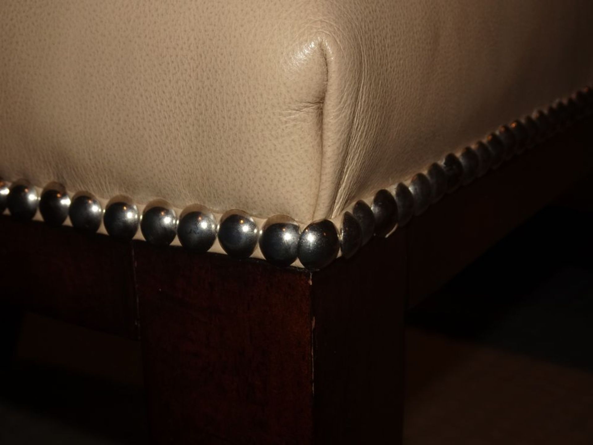 SIDE CHAIR - BEIGE, LEATHER W/ STUDS - Image 3 of 6