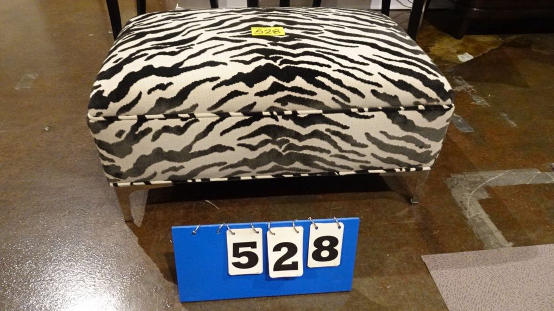 OTTOMAN - SMALL, ZERBA PRINT, CHROME LEGS (MSRP $2380)