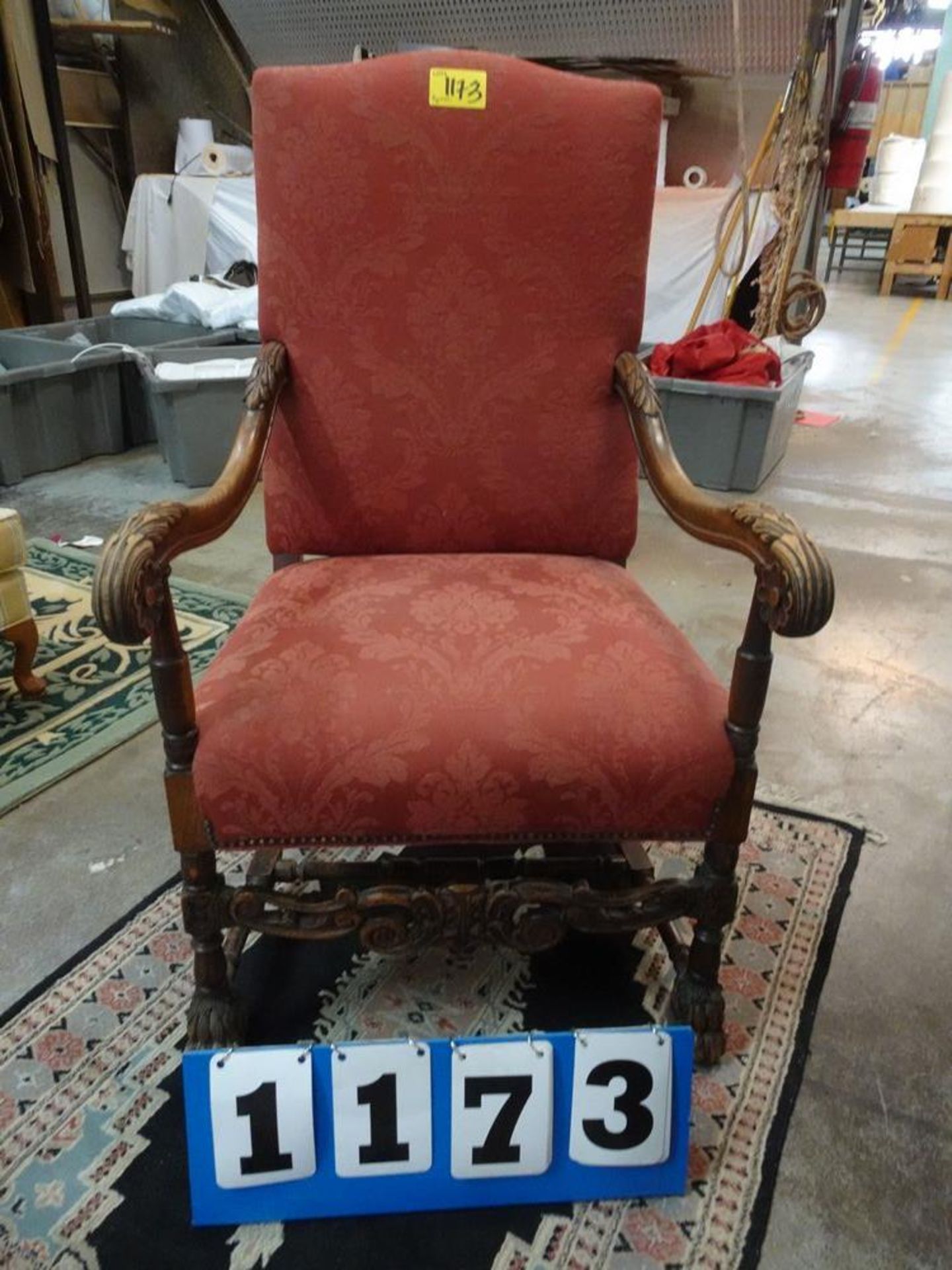 ORNATE ARM CHAIR - RED W/STUDS