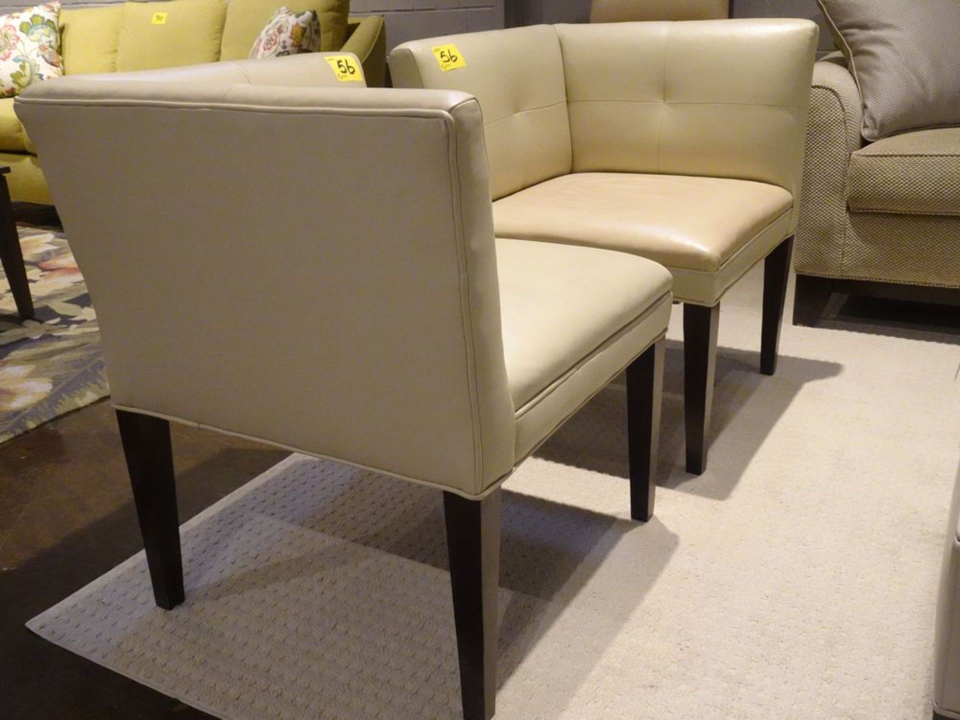 PAIR OF BEIGE LEATHER CORNER CHAIRS (SLIGHT COLOR CHANGE IN CUSHIONS) - Image 2 of 3