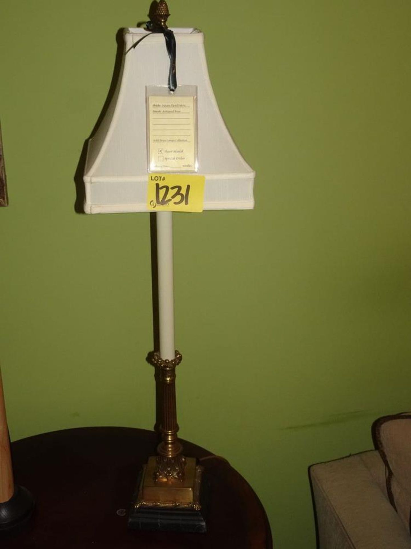 LOT (2) TABLE LAMP - ANTIQUE BRASS BASE, SILKEN SHADE (DAMAGE TO ONE SHADE) - Image 7 of 10