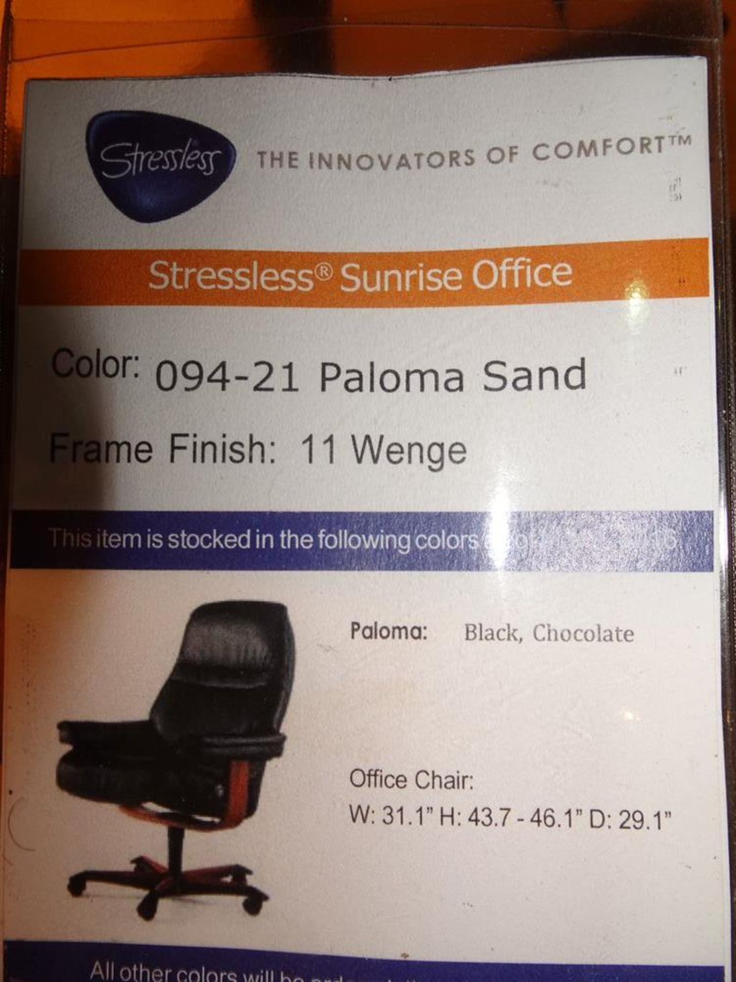 STRESSLESS SUNRISE OFFICE CHAIR ON CASTORS, PALOMA SAND MODEL # ER-1237096 (MSRP $3210) - Image 6 of 6