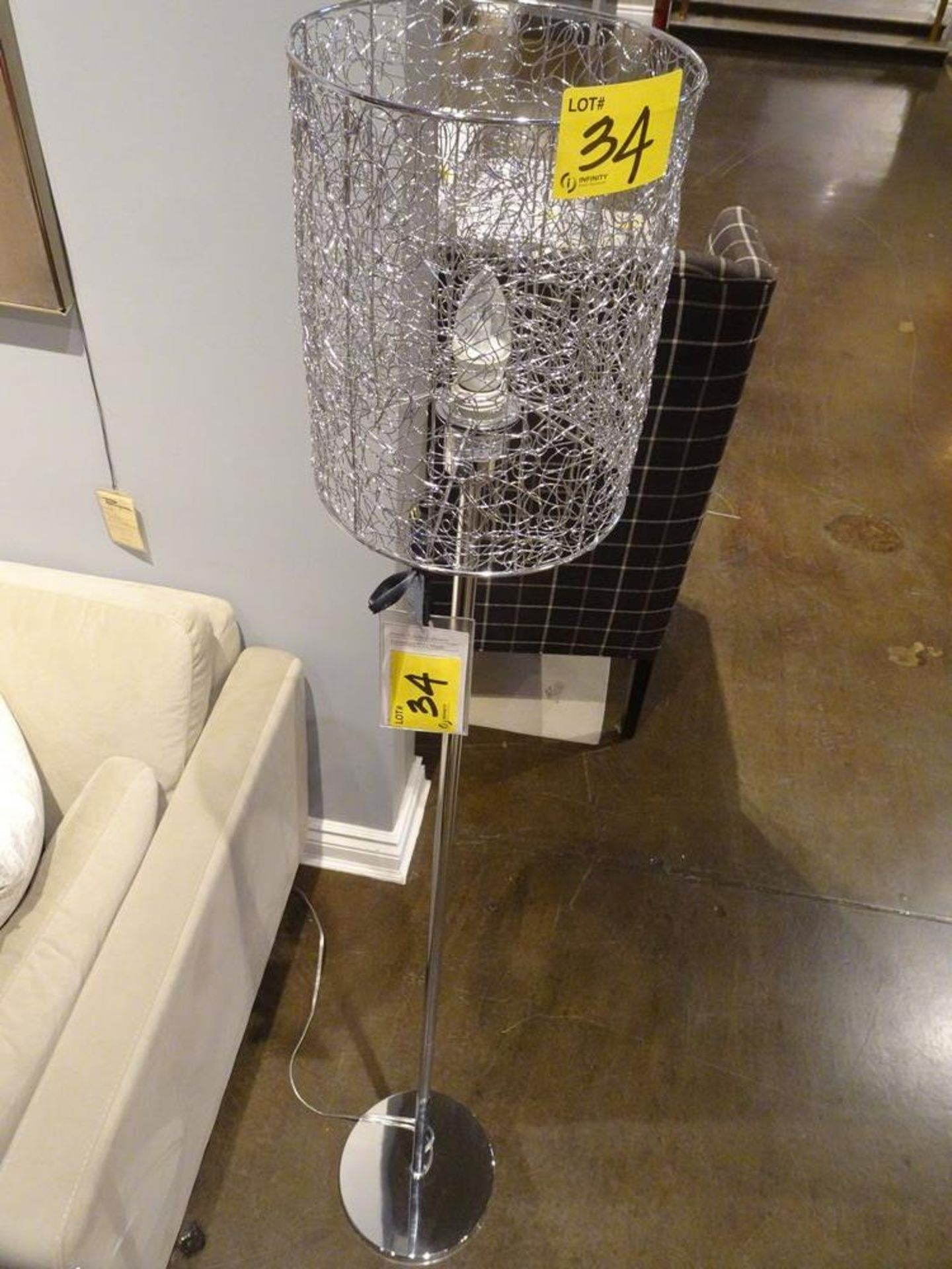 FLOOR LAMP - CHROME, TWISTED WIRE SHADE - Image 3 of 5