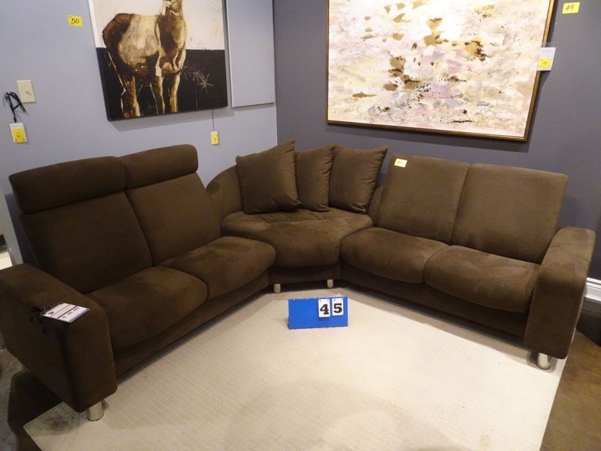 STRESSLESS ARION 19,ULTRA SUEDE, COFFEE BEAN, 3 PIECE SECTIONAL (MSRP $5800)