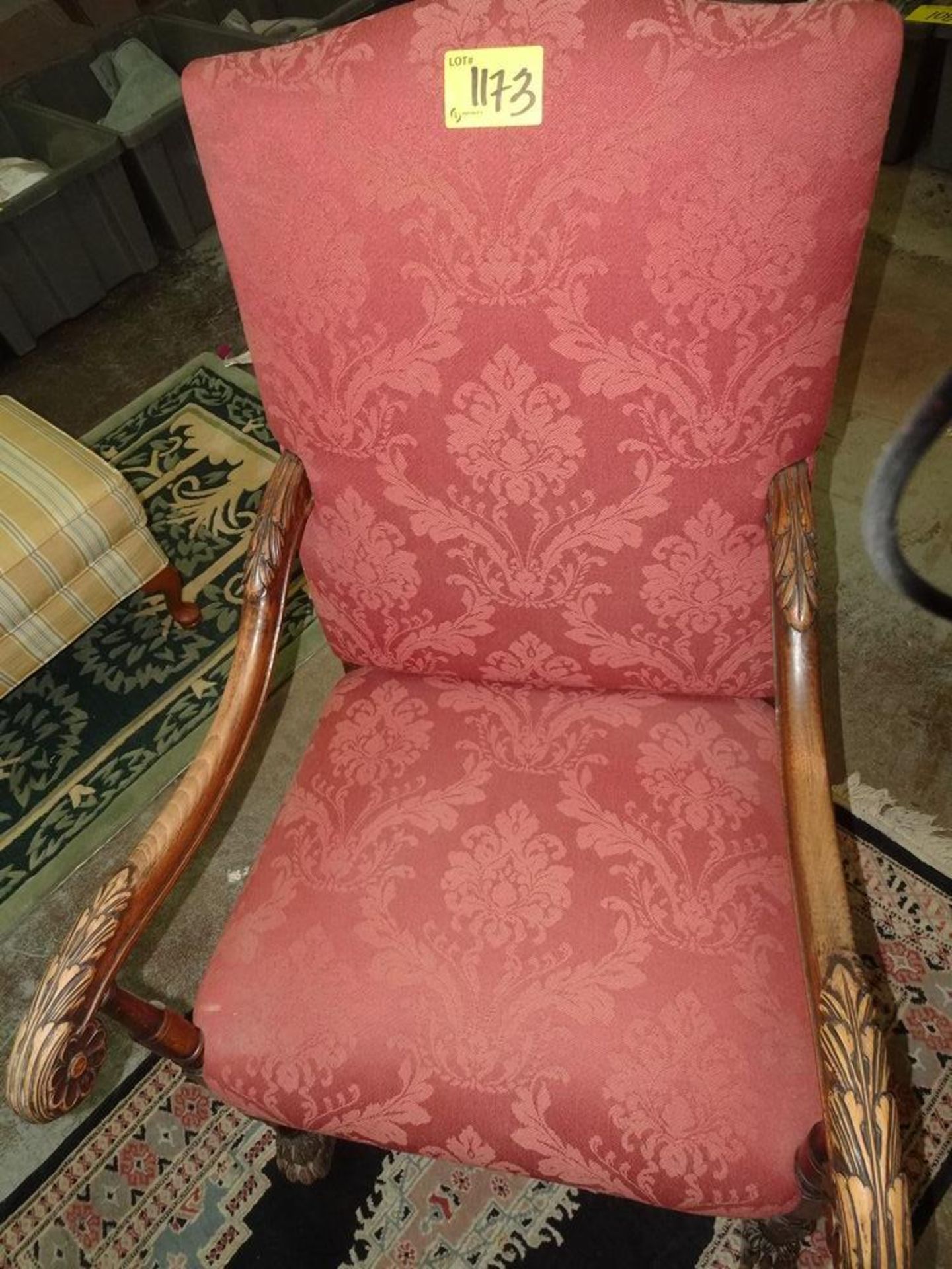 ORNATE ARM CHAIR - RED W/STUDS - Image 5 of 7