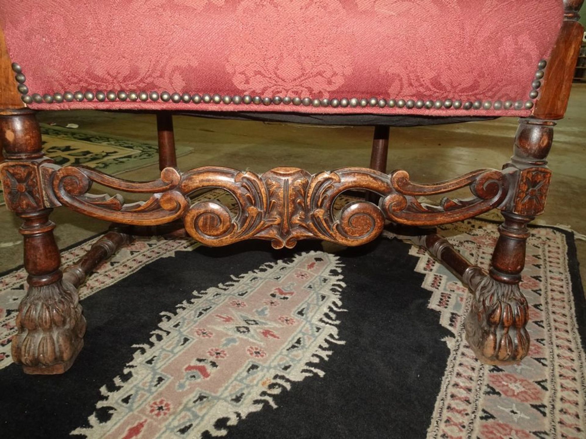 ORNATE ARM CHAIR - RED W/STUDS - Image 4 of 7