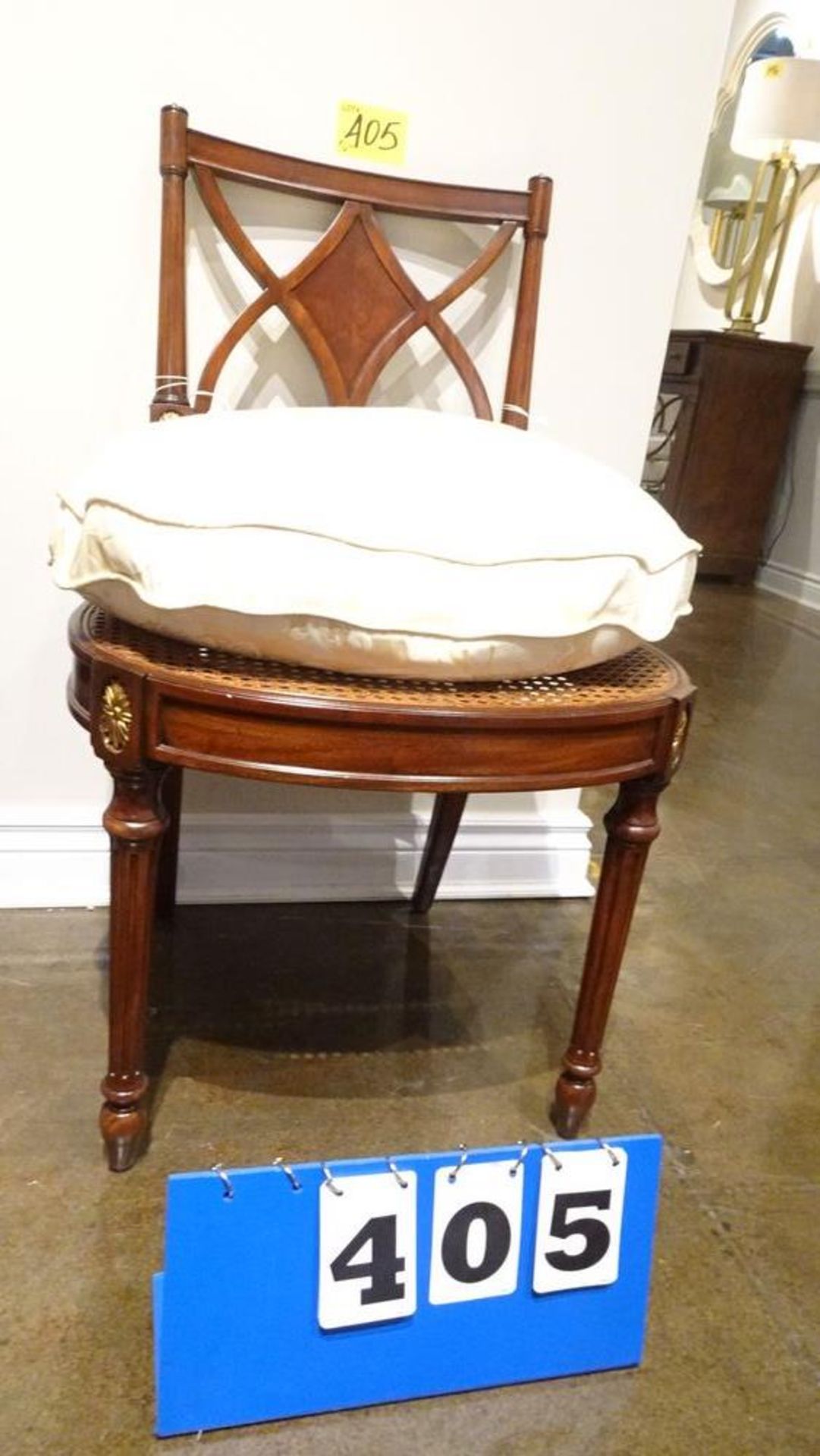 DAINTY CHAIR - MAHOGANY W/IVORY TIE ON PILLOW (MSRP $1430)