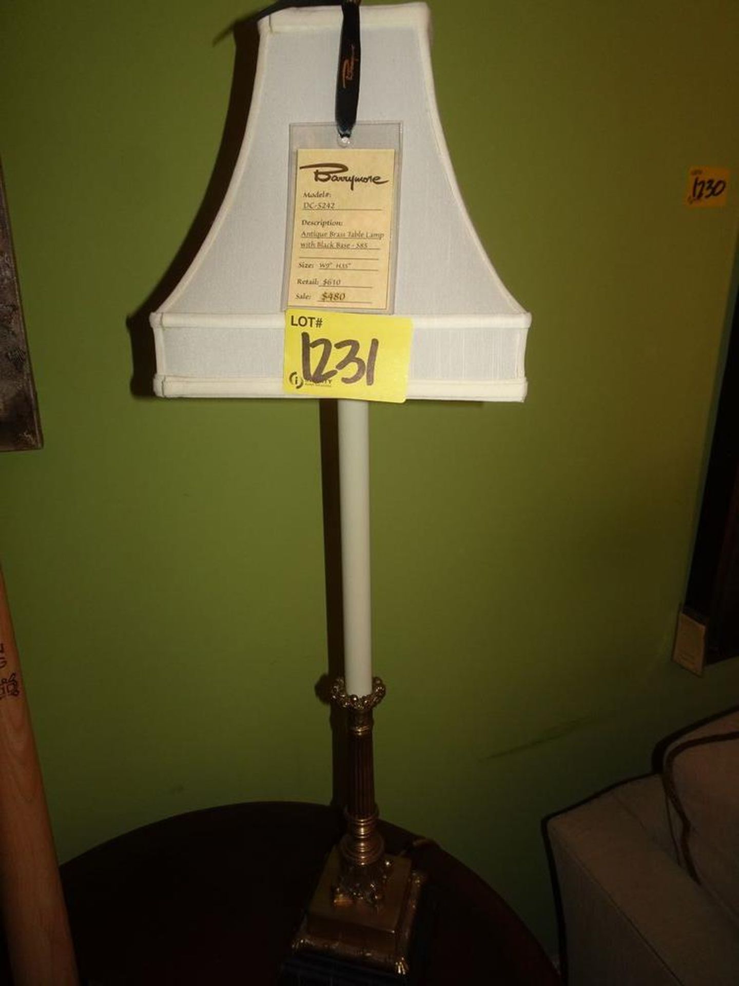 LOT (2) TABLE LAMP - ANTIQUE BRASS BASE, SILKEN SHADE (DAMAGE TO ONE SHADE) - Image 2 of 10