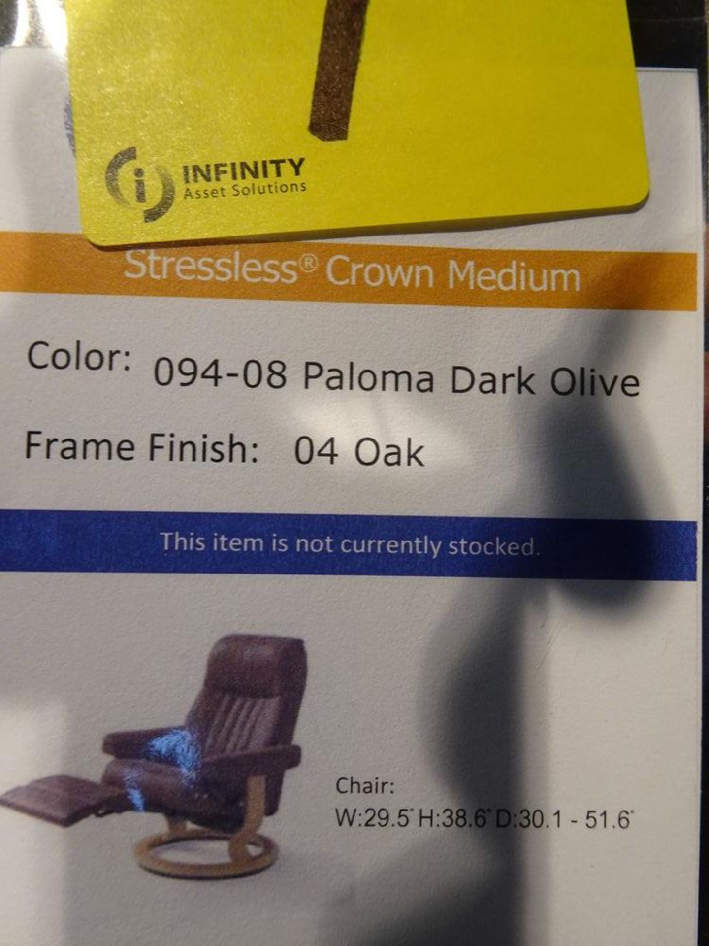 STRESSLESS CROWN MEDIUM ELECTRIC RECLINER, CLASSIC BASE W/ LEGCOMFORT PALOMA DARK OLIVE MODEL # ER- - Image 5 of 6