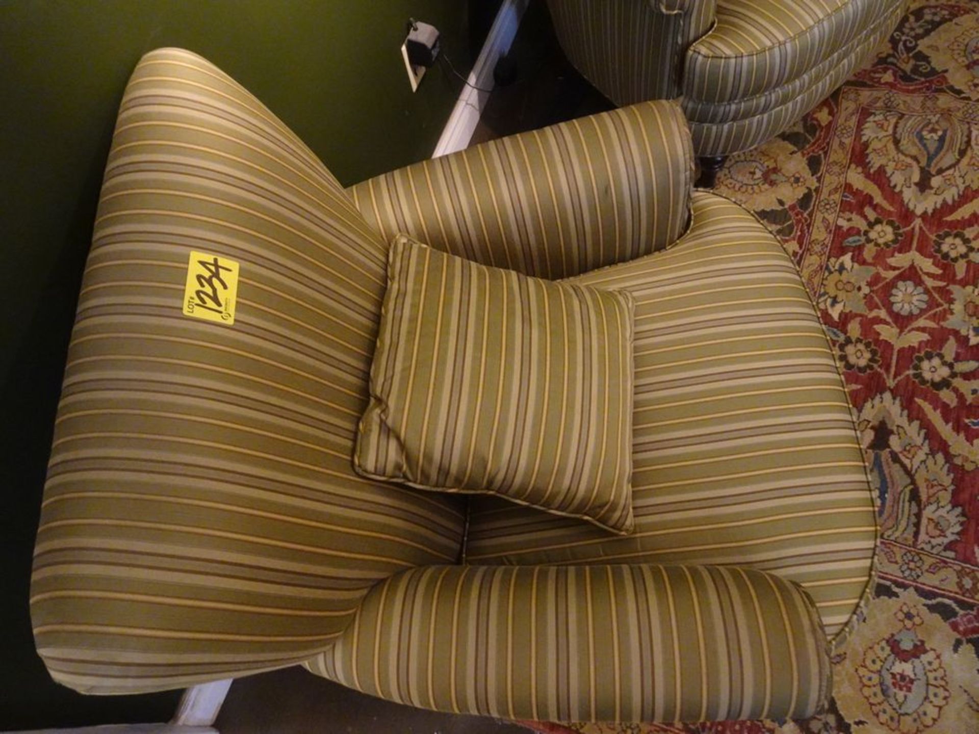 PAIR OF ARM CHAIRS - GREEN/GOLD STRIPE - Image 2 of 3